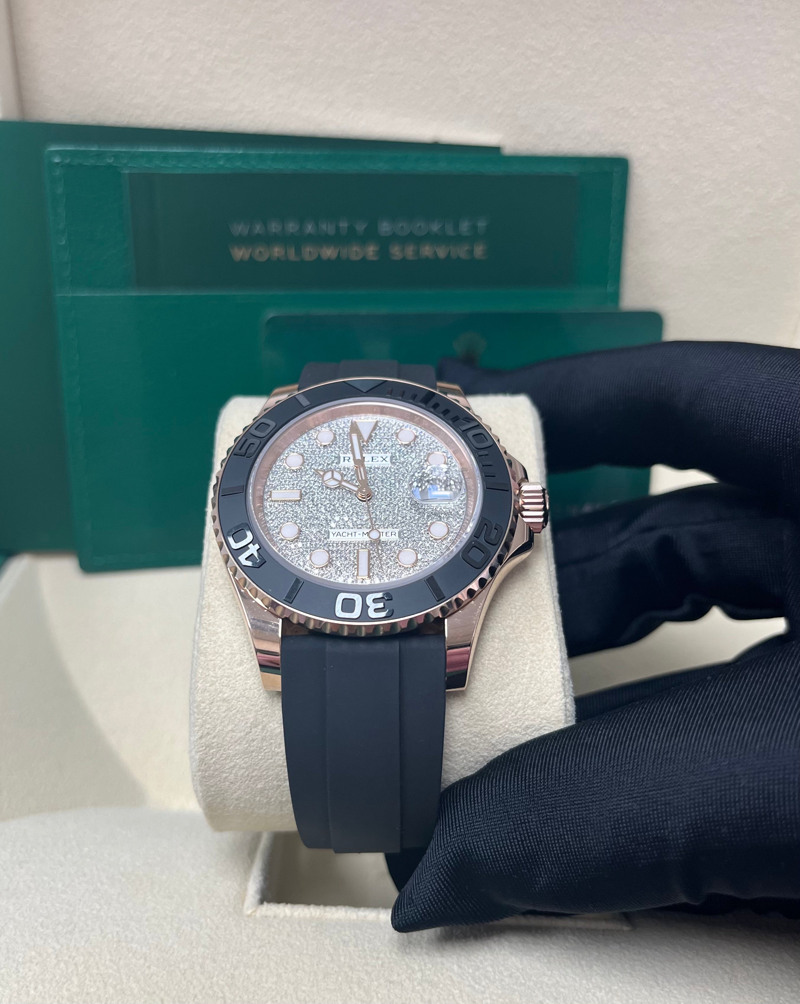 Rolex Yacht Master 40mm 18K Rose Gold Watch with Pave Diamond Dial - Luxury Men's Timepiece for Sailing, Yachting & Special Occasions