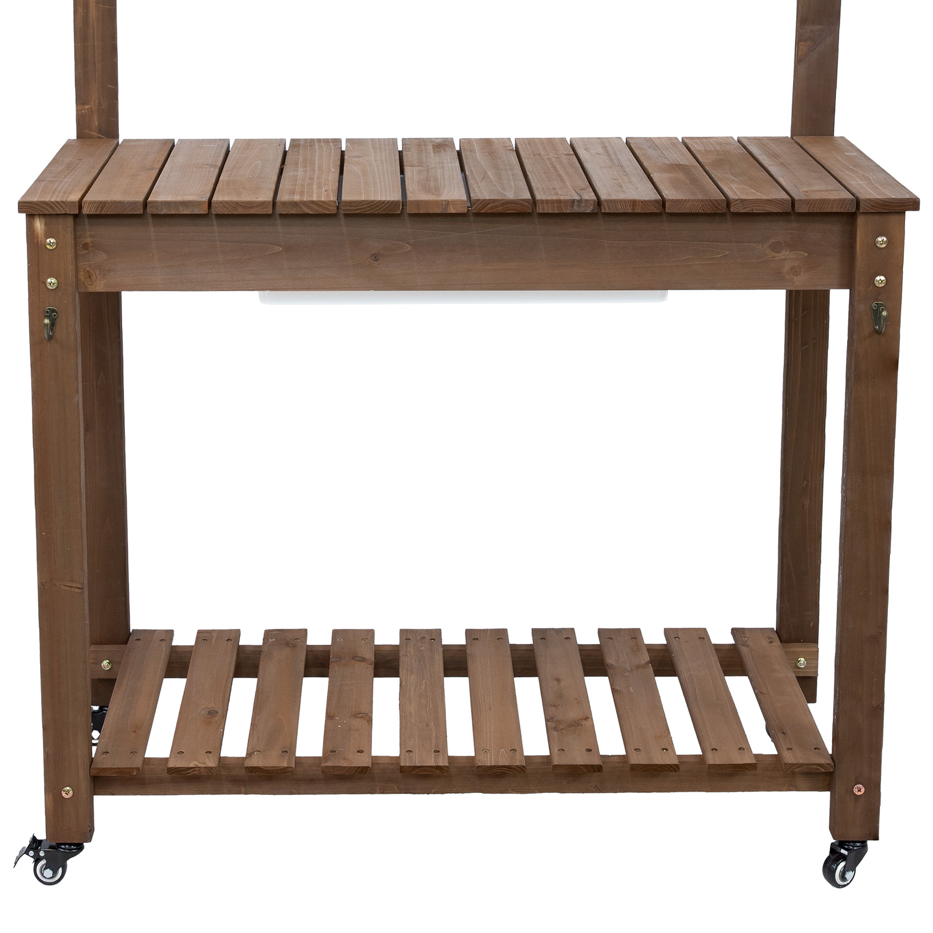 Sunnydaze Fir Wood Wheeled Outdoor Potting Bench with Sink - Brown | Heavy-Duty Garden Workstation for Planting, Potting & Organizing Tools | Perfect for Backyard, Greenhouse & Gardening Enthusiasts