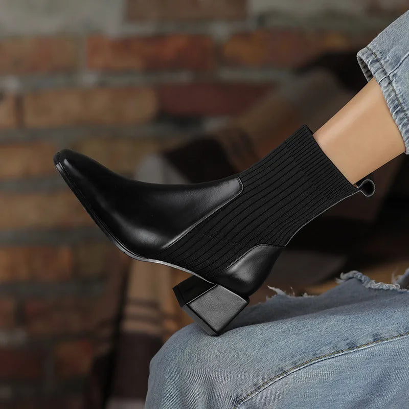 2023 Women's Fashion Knitted Ankle Boots Slip-On High Heel Shoes Size 43 - Winter & Autumn Casual Wear, Office Outfits, and Evening Parties