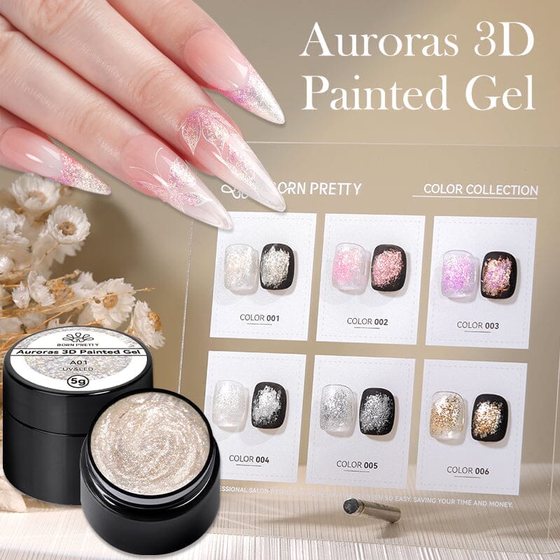Auroras 3D Painted Gel A04 5ml - Professional Nail Art Gel Polish for Salon & Home Manicure - Perfect for Nail Extensions, French Tips & Creative Designs