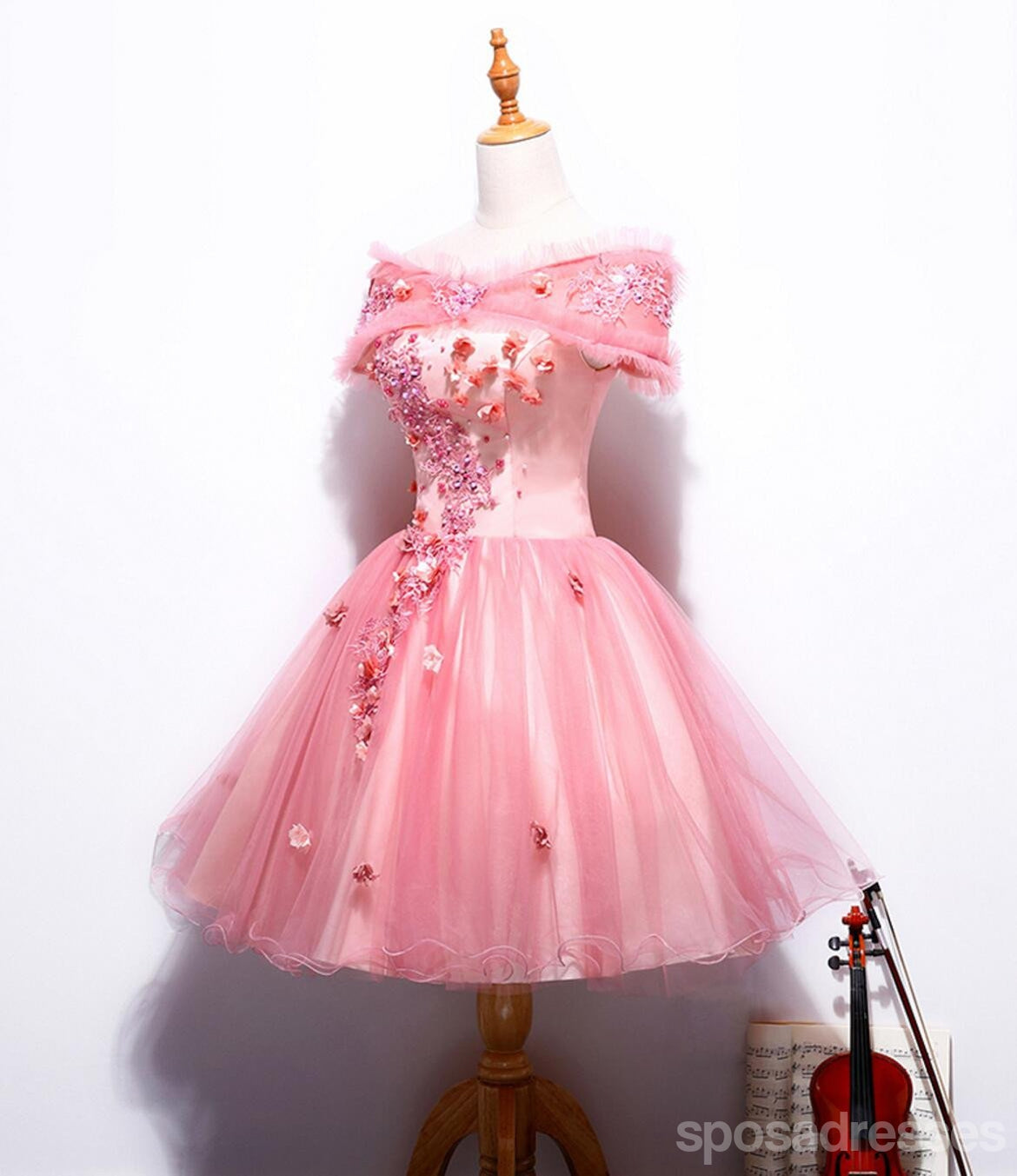 Elegant Off Shoulder Peach Lace Prom Dress - Affordable Short Party Gown for Homecoming & Formal Events | Perfect for Dances, Weddings & Special Occasions | Style CM323