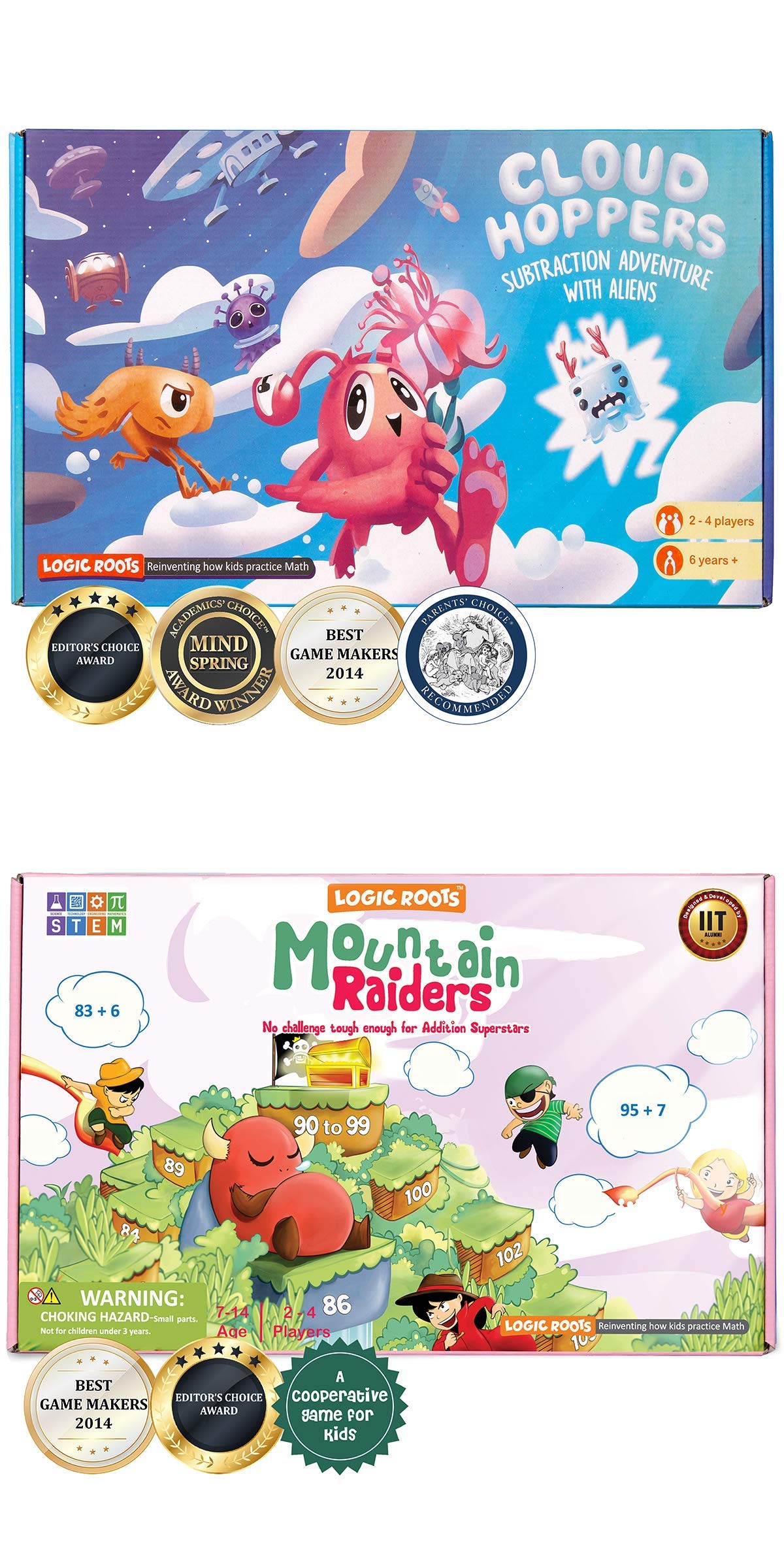 Cloud Hoppers & Mountain Raiders - 2 Pack Math Board Games | STEM Toys for Kids Ages 7+ | Fun Addition & Subtraction Learning Games | Perfect Gift for Boys & Girls, Homeschoolers & 1st Grade Students | Great for Classroom, Homeschool & Family Game Night
