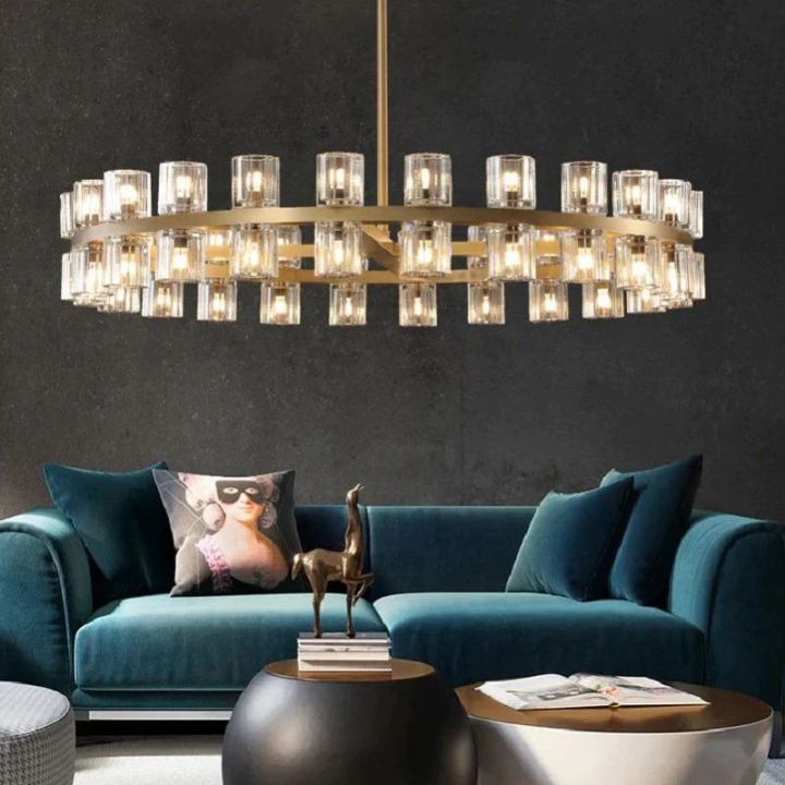 Elegant Aurora Crystal Wine Glass Round Chandelier - 48 Inch Modern Dining Room Lighting Fixture for Restaurants, Weddings & Home Decor