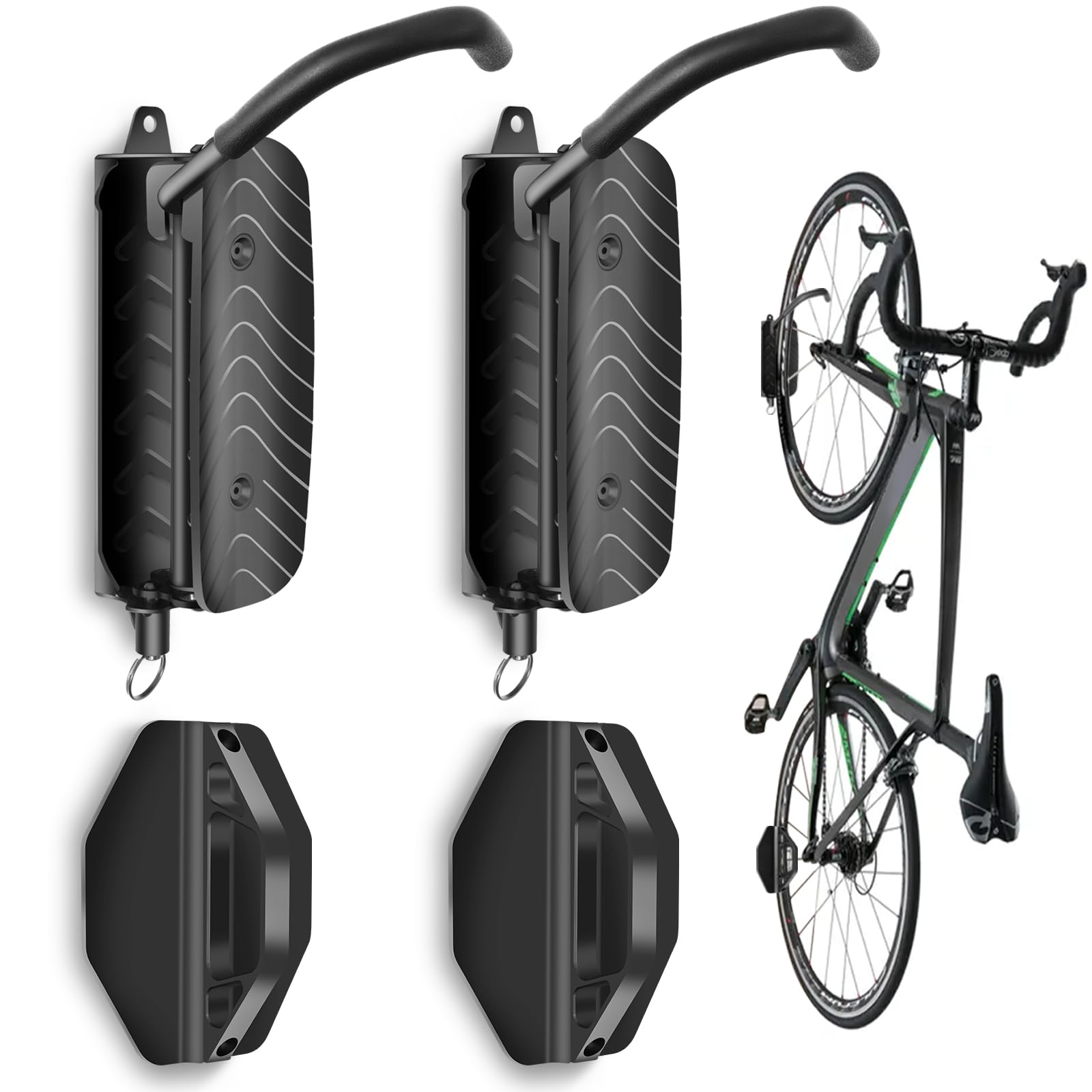 Heavy Duty Swivel Bike Wall Mount Rack - Space Saving Garage Bike Hooks & Hanger for Mountain/Commuter Bikes - Holds Up to 66lbs (2 Pack) - Perfect for Small Spaces & Apartment Storage