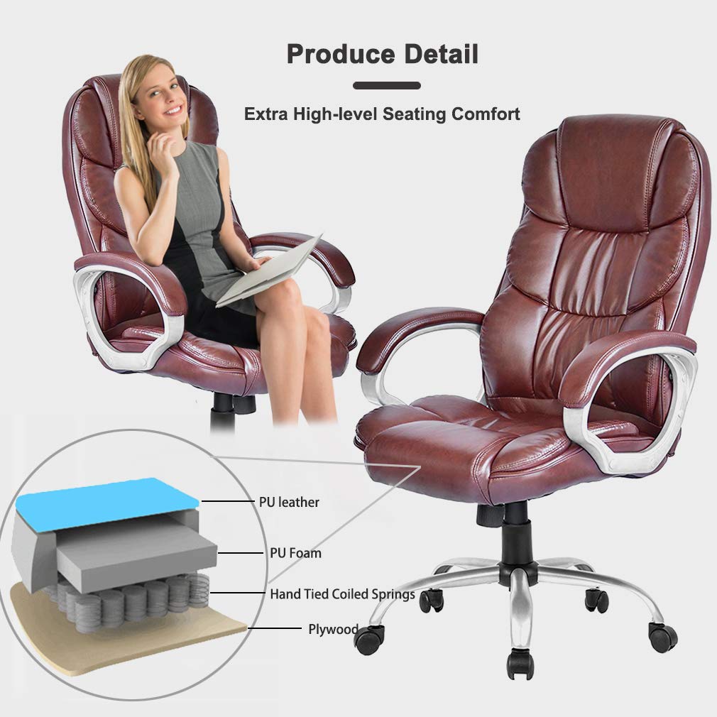 Ergonomic Office Chair with Adjustable Lumbar Support - High Back Executive Desk Chair for Home & Office, Rolling Swivel Computer Task Chair for Women & Men (Brown) - Perfect for Long Work Hours & Gaming Sessions
