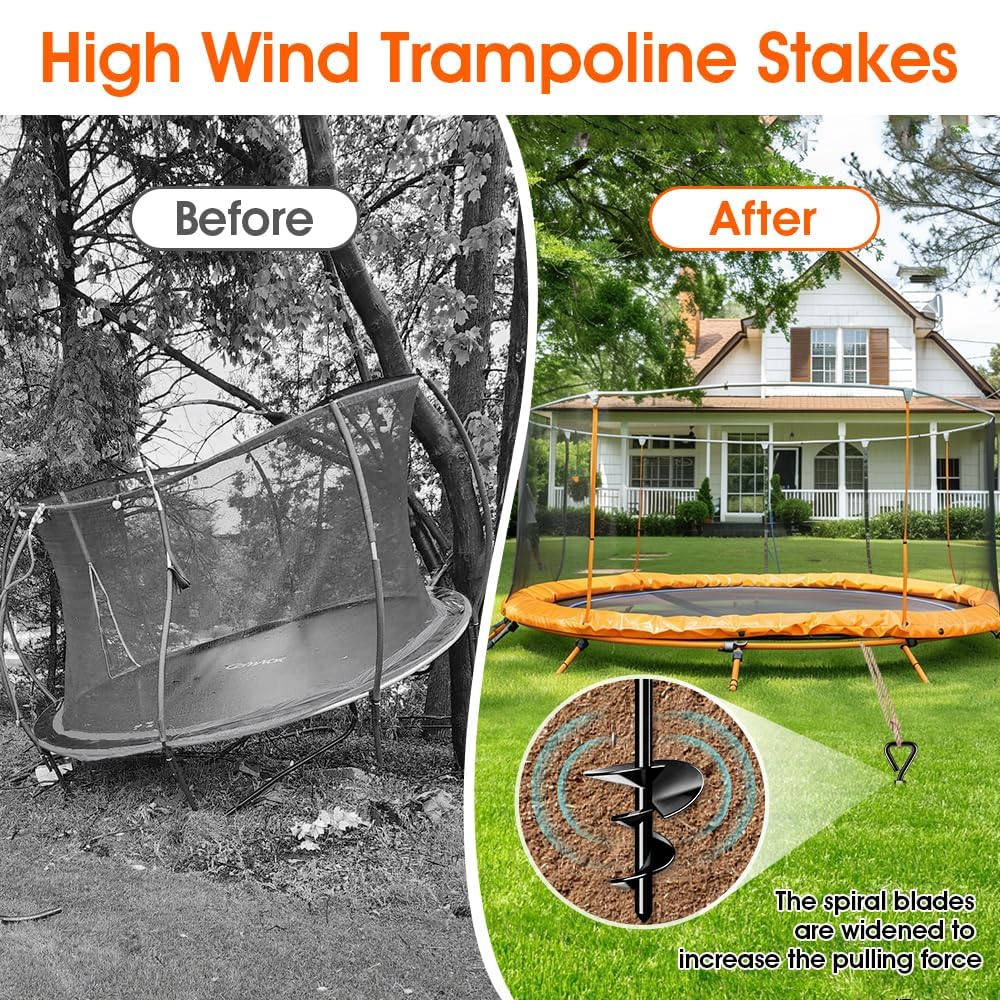 Heavy Duty 14in Screw-In Ground Anchors - 4 Pack for Tents, Canopies, Trampolines & Outdoor Structures | Secure Camping Gear in High Winds for Tents, Carports, Sheds & Swing Sets