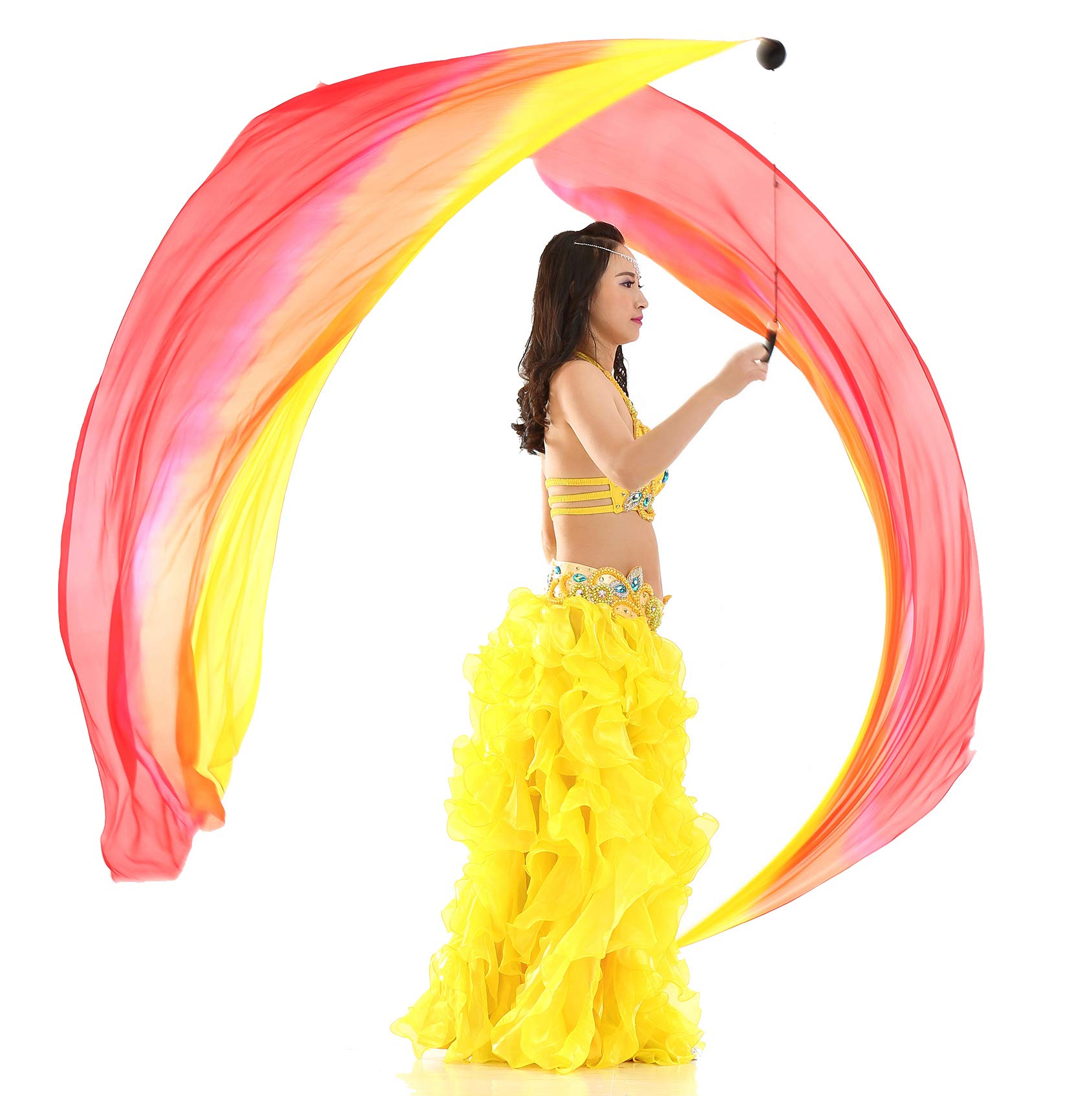 2Pcs Silk Veil Belly Dance Poi Streamer Set - Elegant Haka & Polynesian Dance Accessories with Throw Balls for Performances, Weddings, and Cultural Events