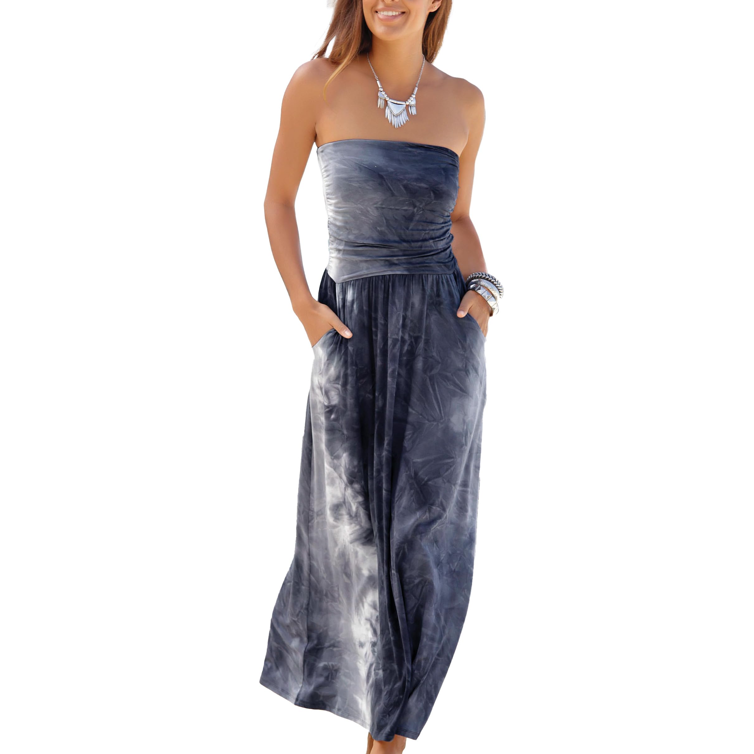 LASCANA Women's Bandeau Maxi Dress - Flowy Summer Beach Dress for Vacation, Pool Party & Boho Chic Outfits