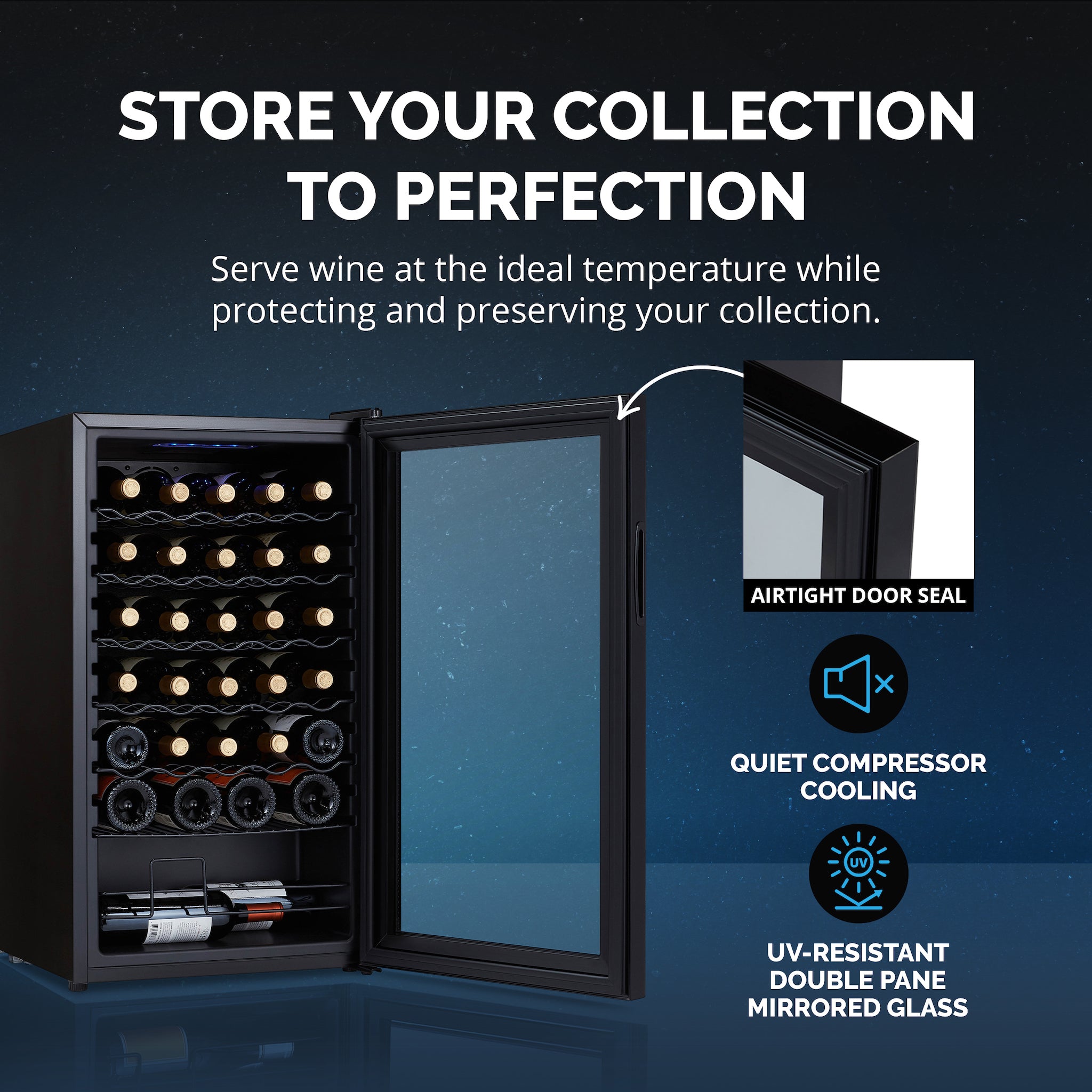 Newair® 34 Bottle 18.7 Cu. Ft. Black Freestanding Wine Cooler Refrigerator - Perfect for Home Bars, Restaurants, and Wine Cellars