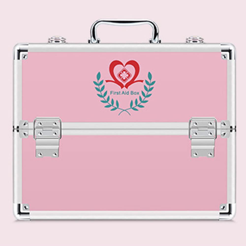 SHENGSYU First Aid Kit with Security Lock - Portable Medicine Organizer for Emergency Drug Storage, Travel, Home & Office Safety - Pink
