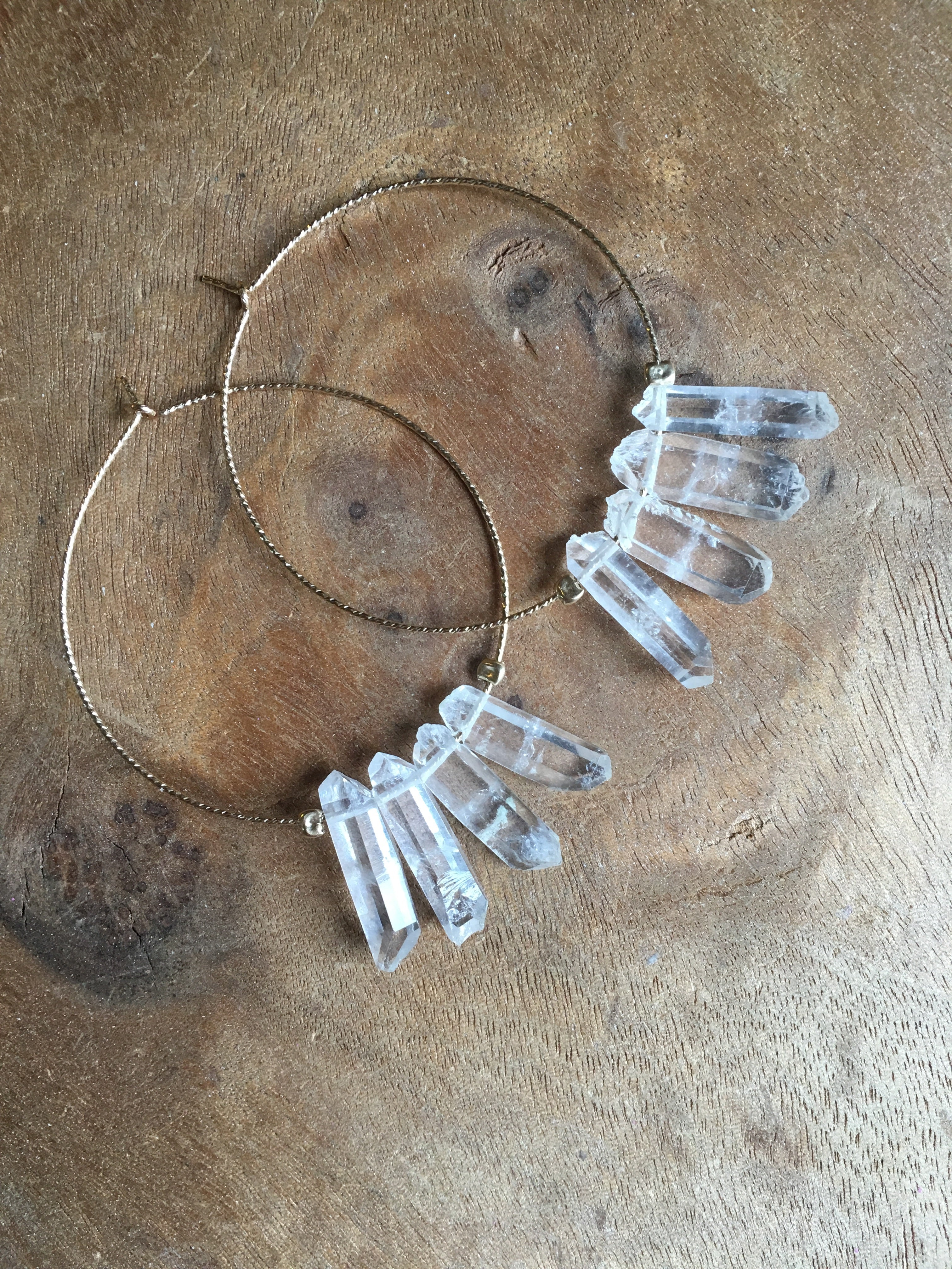 Boho Gold Filled Hoop Earrings with Raw Crystal Quartz - Large Statement Dangle Earrings for Women - Perfect for Festivals, Weddings & Boho Chic Outfits