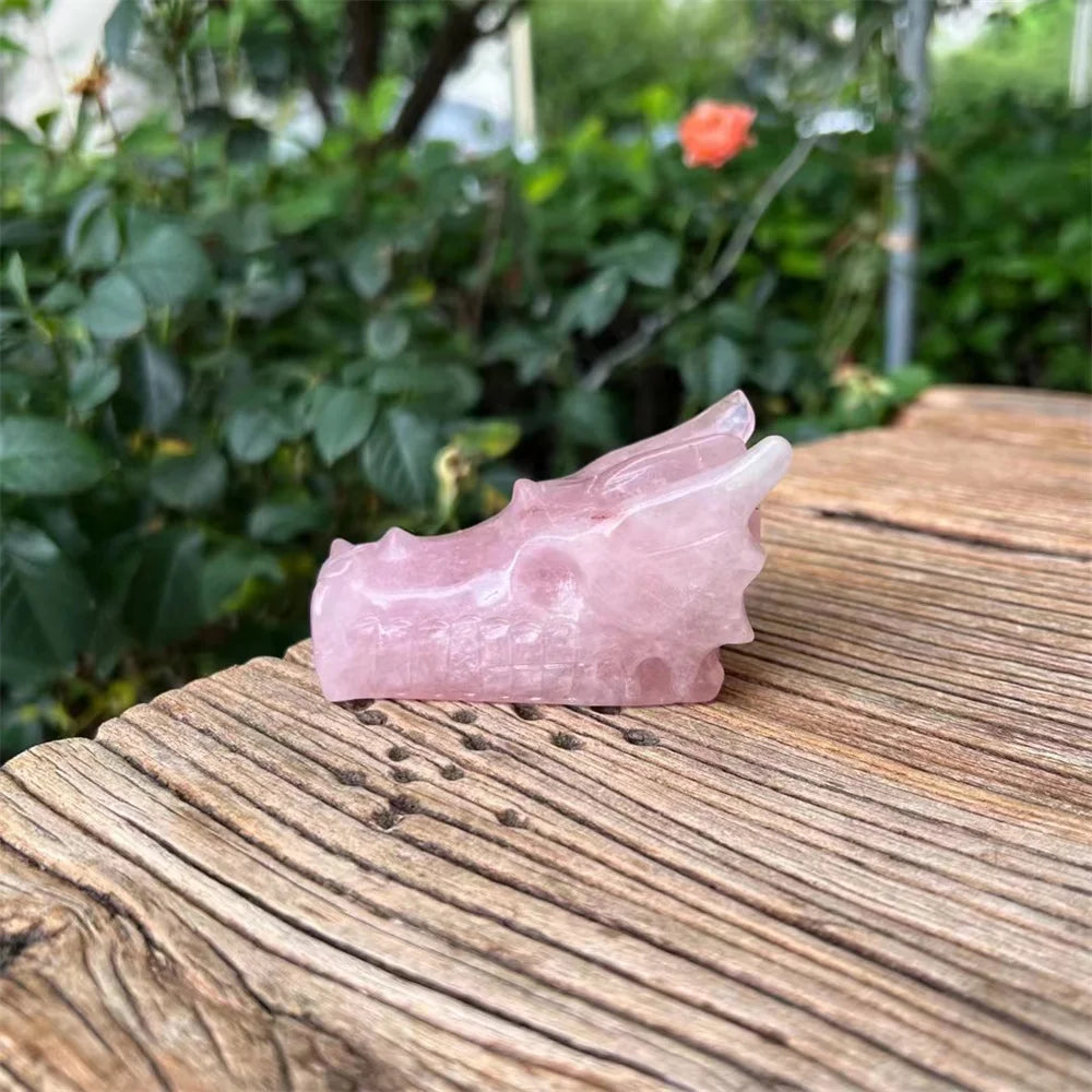 Hand-Carved Pink Rose Quartz Dragon Skull - Genuine Crystal Stone for Meditation, Reiki Healing, Feng Shui Decor & Spiritual Gifts - Perfect for Home Altars, Yoga Spaces & Energy Work