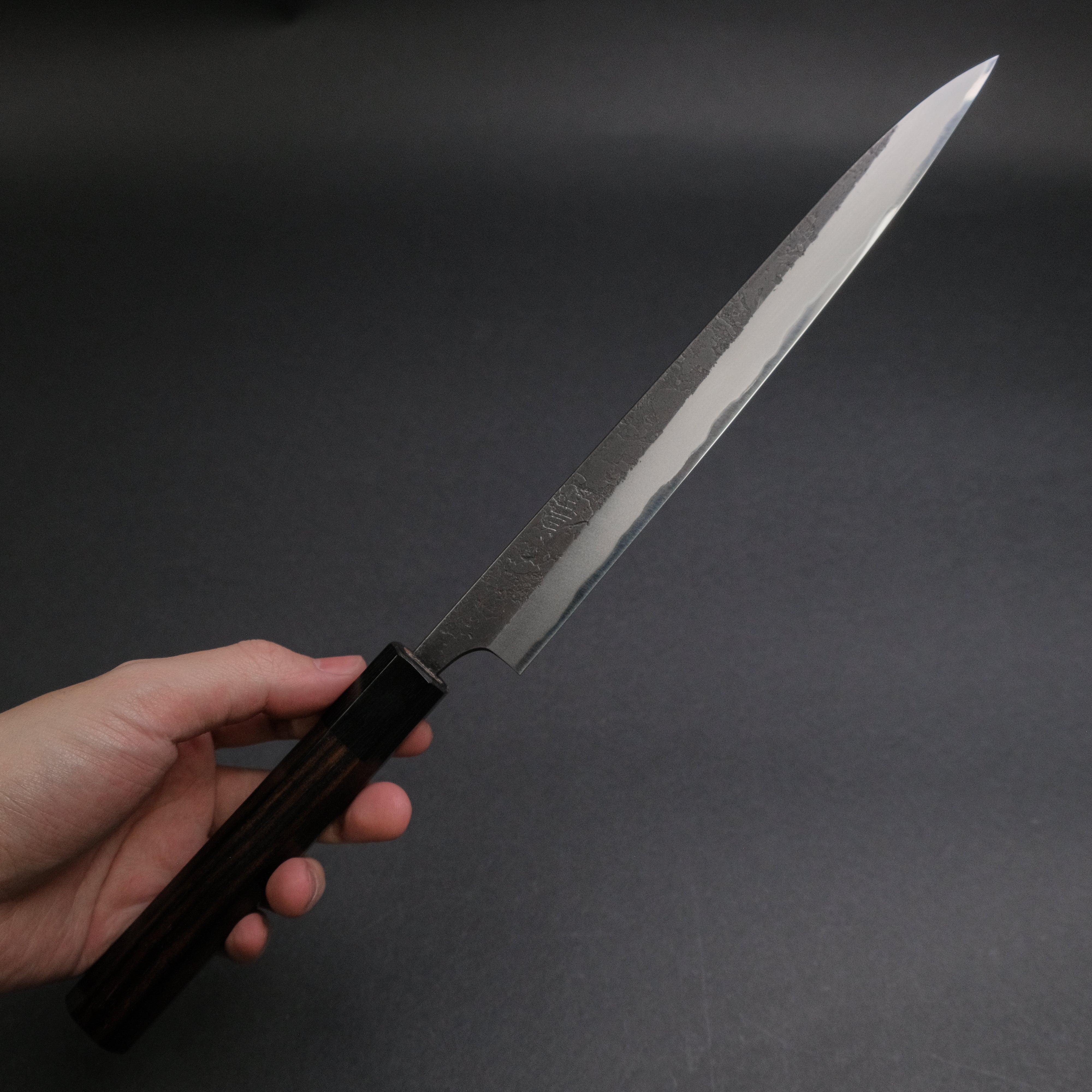 Akifusa Wakui Kurouchi Nashiji Blue #2 Sujihiki 210mm Japanese Chef Knife with Ebony Handle - Premium Slicing Knife for Sushi, Meat & Fish - Professional Kitchen & Home Cooking Essential (Discounted)