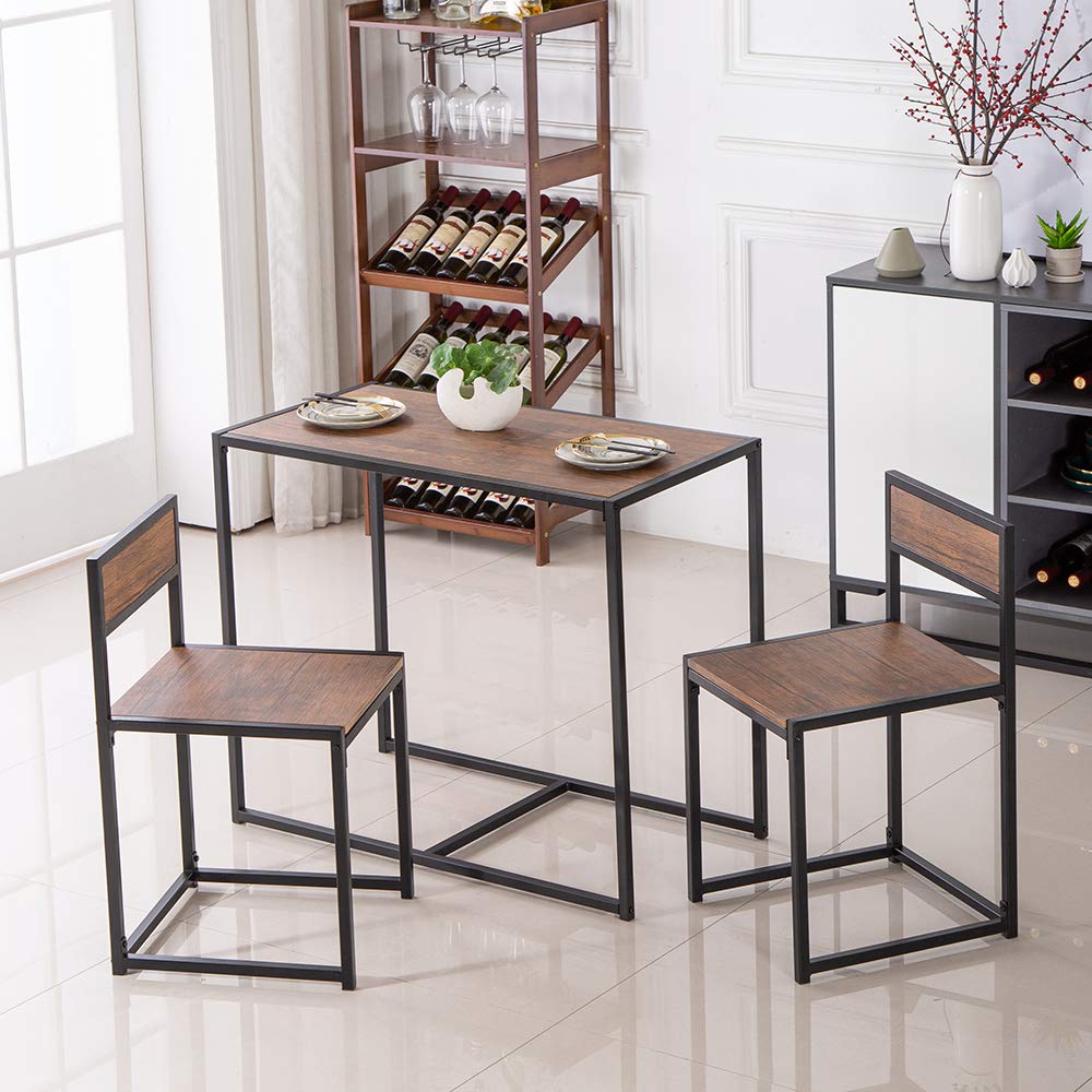 Modern Light Walnut Dining Table with 2 Chairs - Multi-Functional Computer Gaming Desk & Study Table - Industrial Style Home Office Desk for Work, Gaming & Dining - Sturdy Laptop Table for Small Spaces