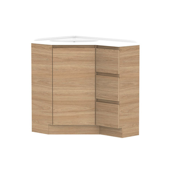 ADP Glacier Lite Door and Drawer Trio Floor Standing Corner Vanity with Cast Marble Top - Modern Bathroom Storage Solution for Small Spaces, Perfect for Apartments and Compact Homes