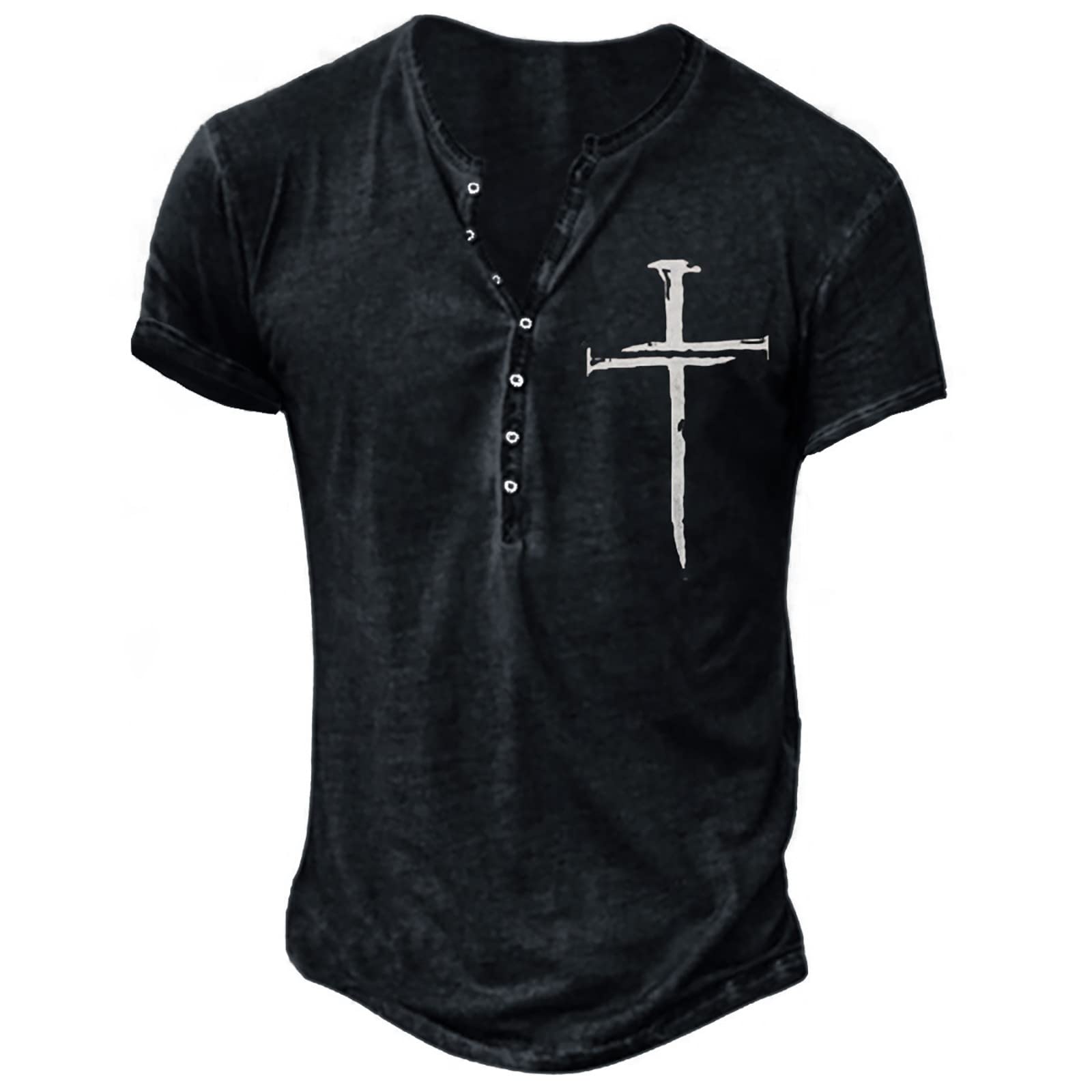 WENKOMG1 Men's Vintage Henley Shirt - Short Sleeve Casual V-Neck Tee for Spring & Summer | Outdoor Activities, Weekend Wear, Date Night Outfits