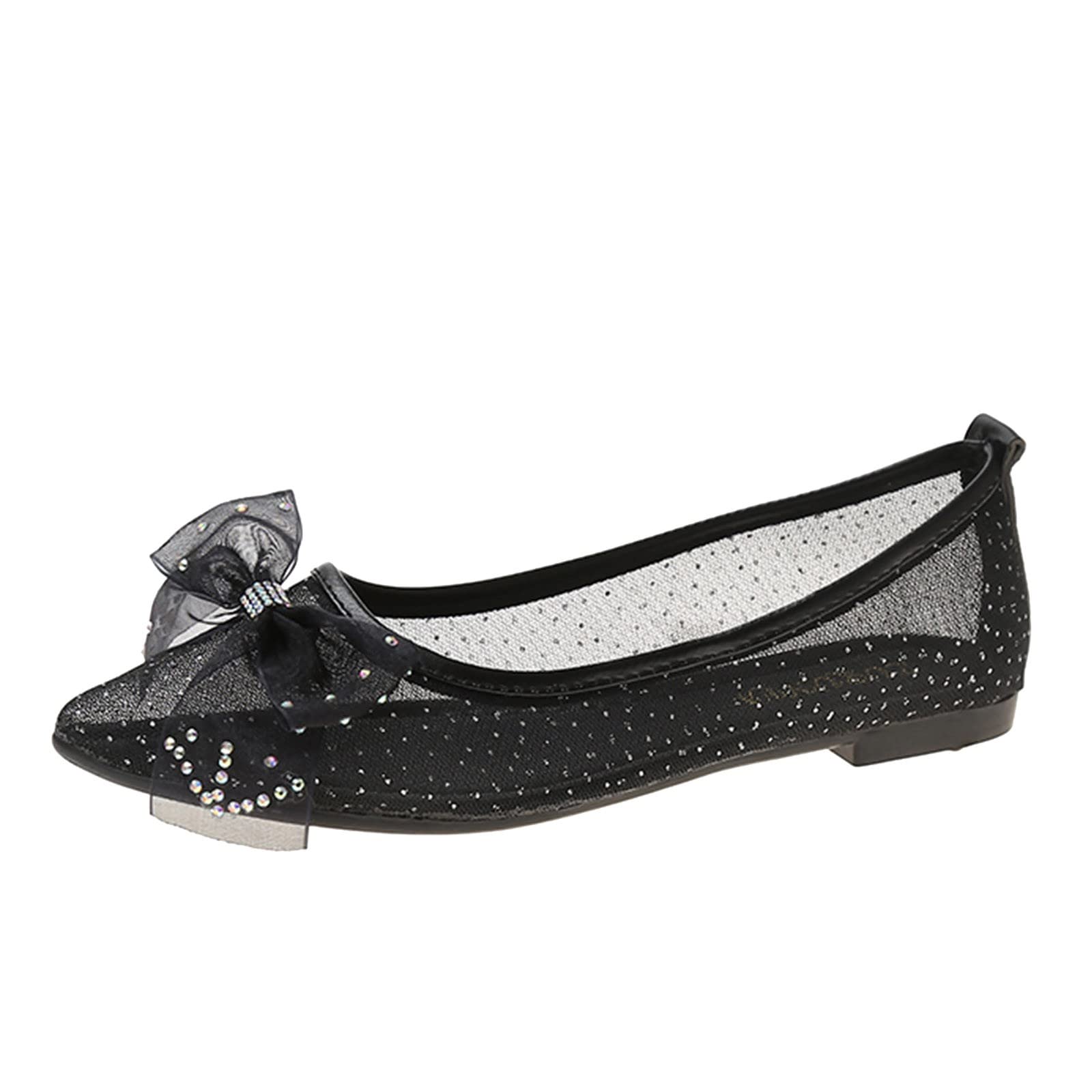 Stylish Women's Summer Casual Shoes - Pointed Toe Rhinestone Bow Flats | Lightweight Breathable Sneakers for Walking, Office & Daily Wear
