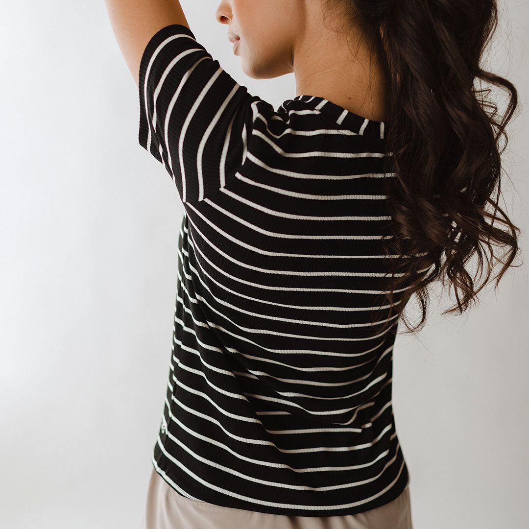 Stylish Black and White Striped Boyfriend Tee for Women - Casual Comfort Fit T-Shirt for Everyday Wear | Perfect for Layering, Lounging & Outings