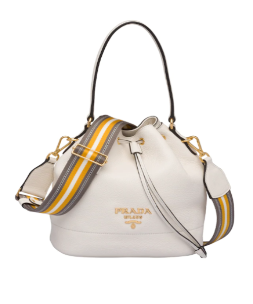 Prada Leather Bucket Bag for Women - White Genuine Leather Designer Handbag - Perfect for Work, Travel & Everyday Use