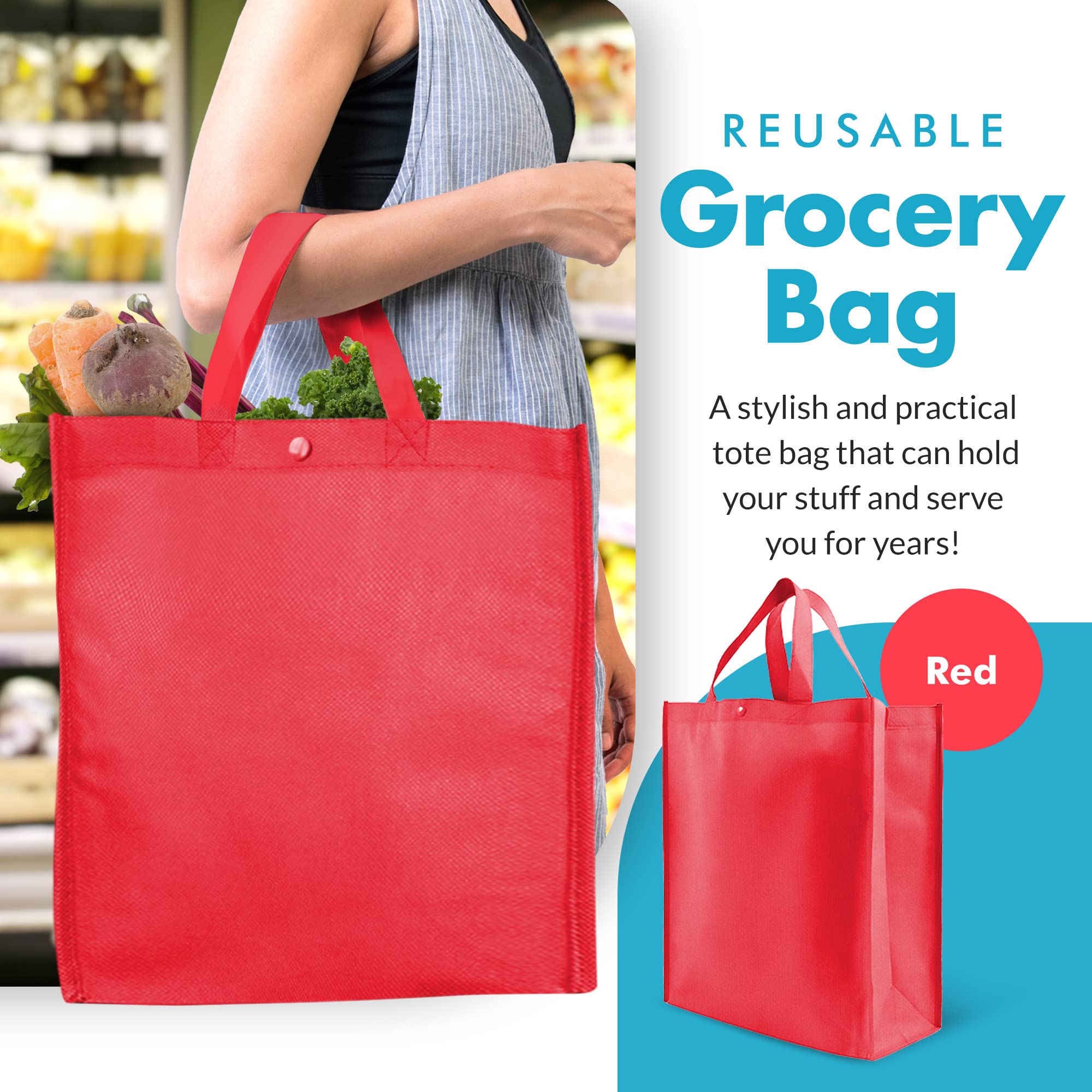 Eco-Friendly Reusable Grocery Bags - Heavy Duty Large Tote Shopping Bags for Groceries, Market & Beach - 14