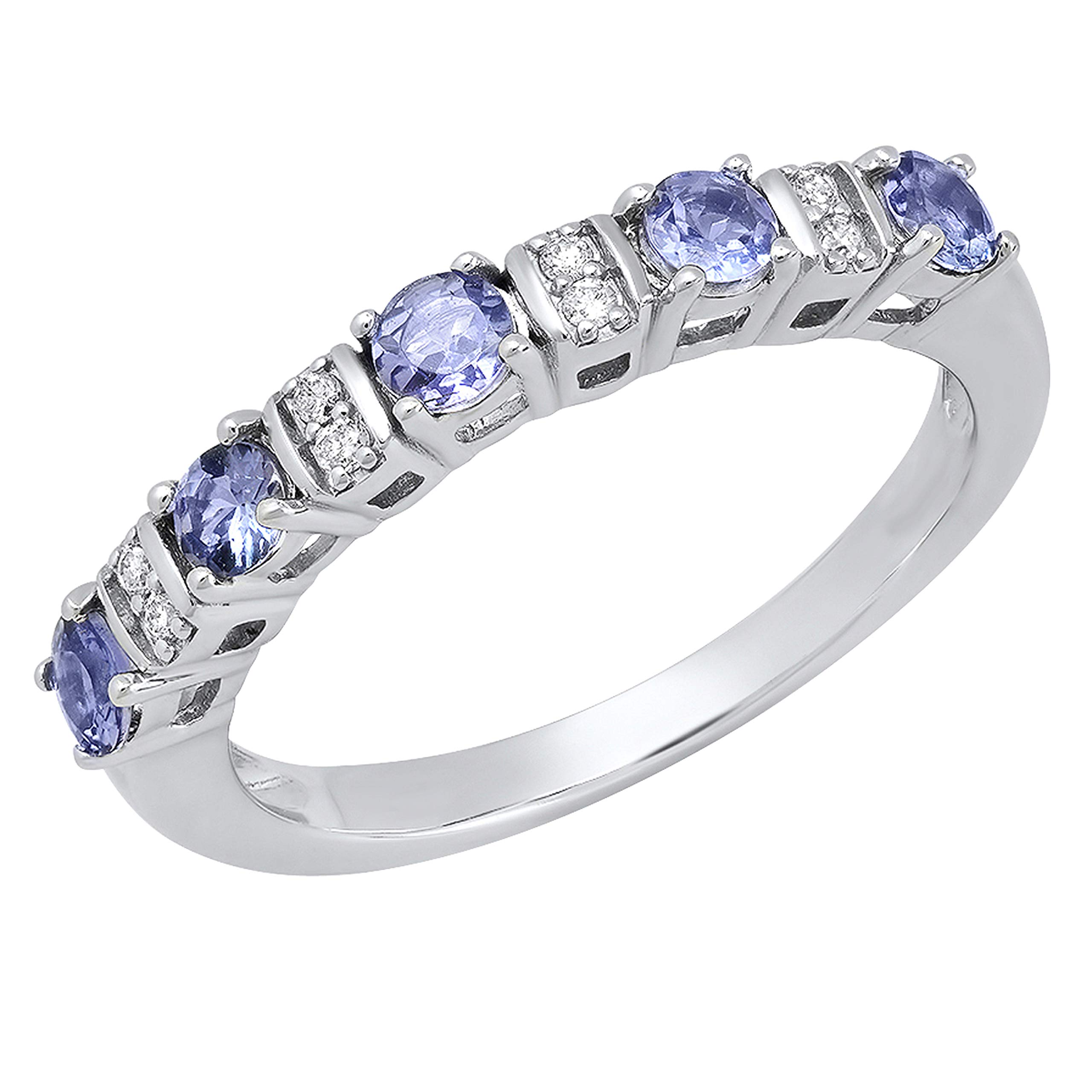 Dazzlingrock Collection 14K Solid White Gold Round Tanzanite & White Diamond Women's Stackable Wedding Band Ring – Perfect for Engagement, Anniversary, and Everyday Elegance