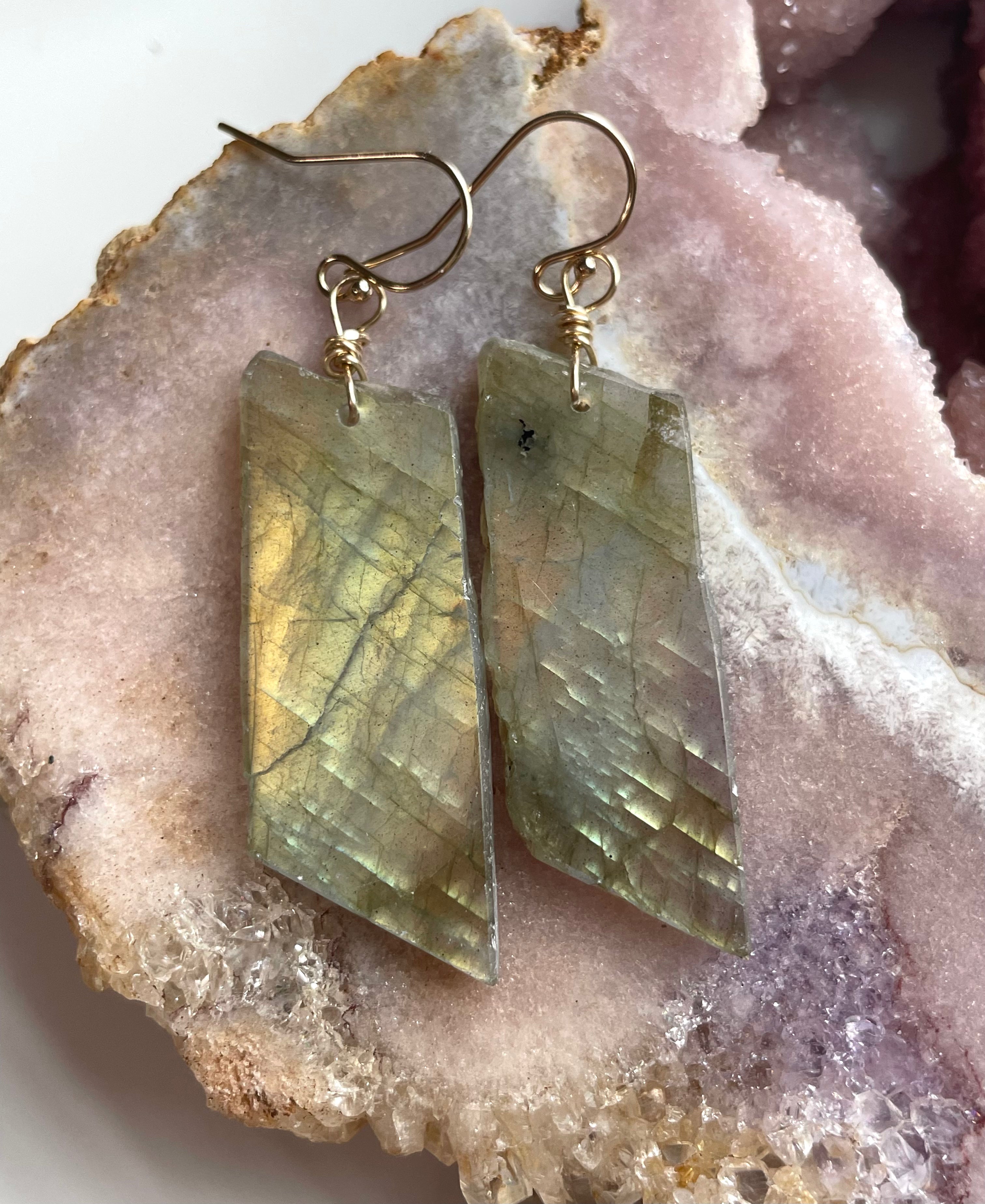 Gold Labradorite Dangle Drop Crystal Earrings for Women | Elegant Bohemian Jewelry | Perfect for Parties, Weddings & Special Occasions