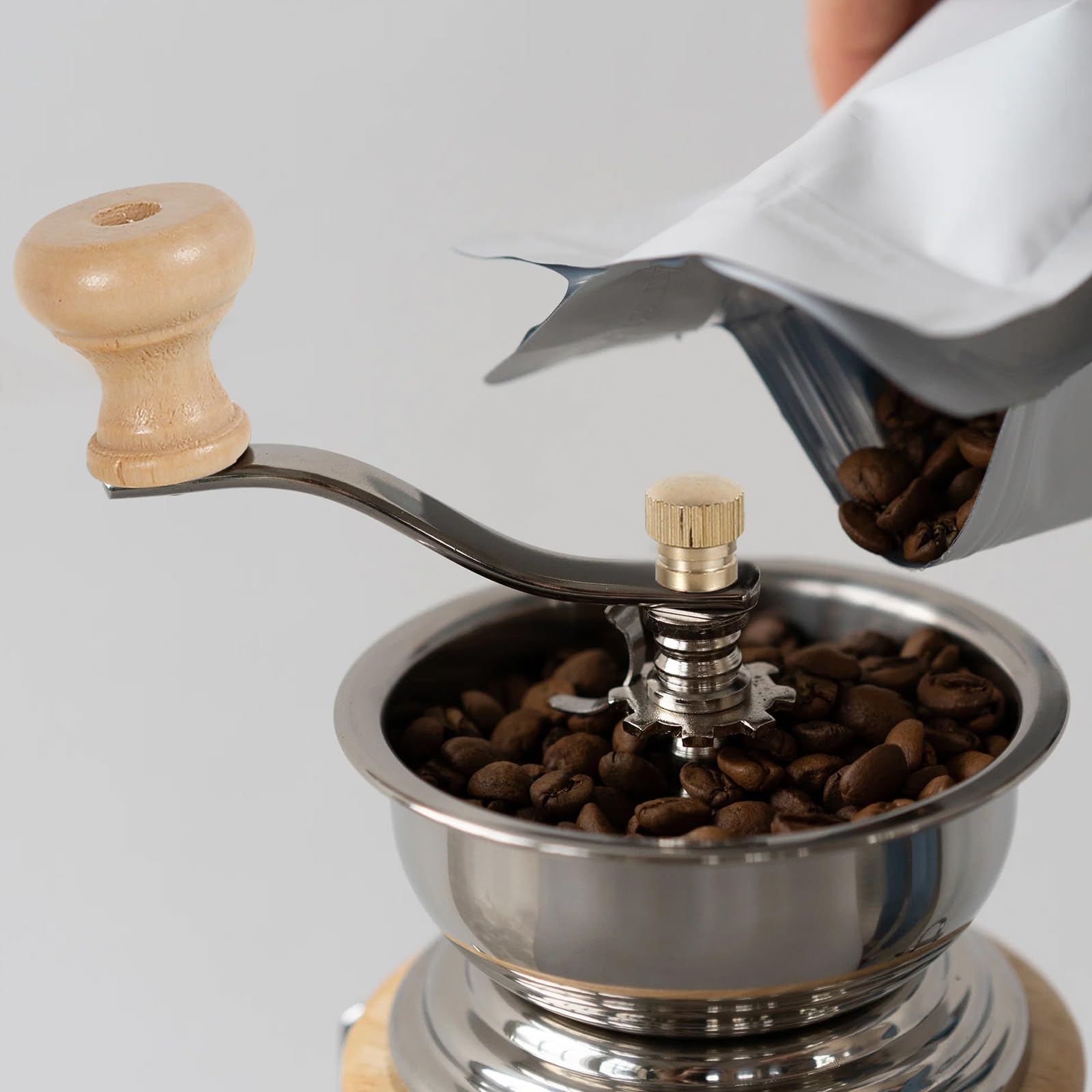 Premium Manual Coffee Grinder for Mason Jars - Stainless Steel Crank Handle & Detachable Lid - Compatible with Regular & Wide Mouth Jars (70mm) - Perfect for Camping, Travel & Home Brewing