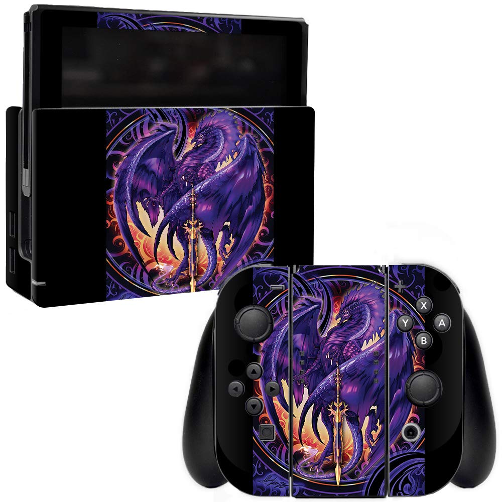 MightySkins Protective Vinyl Decal Wrap Cover for Nintendo Switch - Purple Dragon Blade Design | Durable, Easy to Apply & Remove | Made in USA | Perfect for Gaming, Travel & Personalization