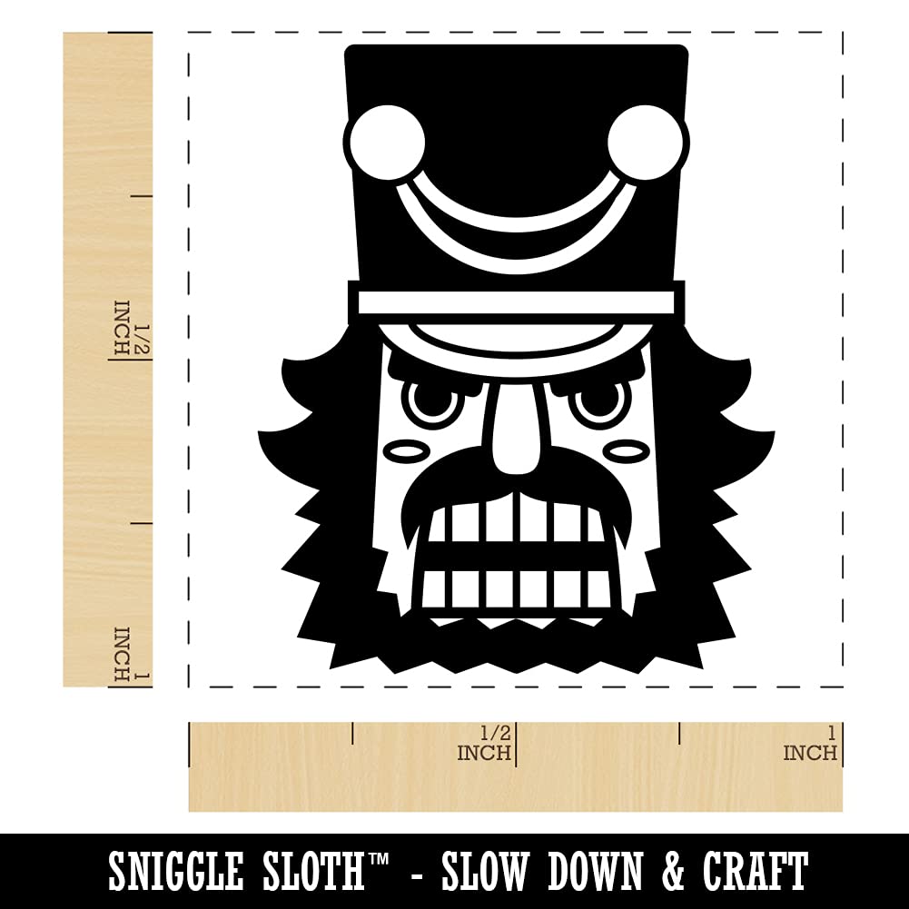 Grumpy Angry Christmas Nutcracker Face Self-Inking Rubber Stamp - 1 Inch Small Blue Ink Stamper for Holiday Cards, Gift Wrapping & DIY Crafts