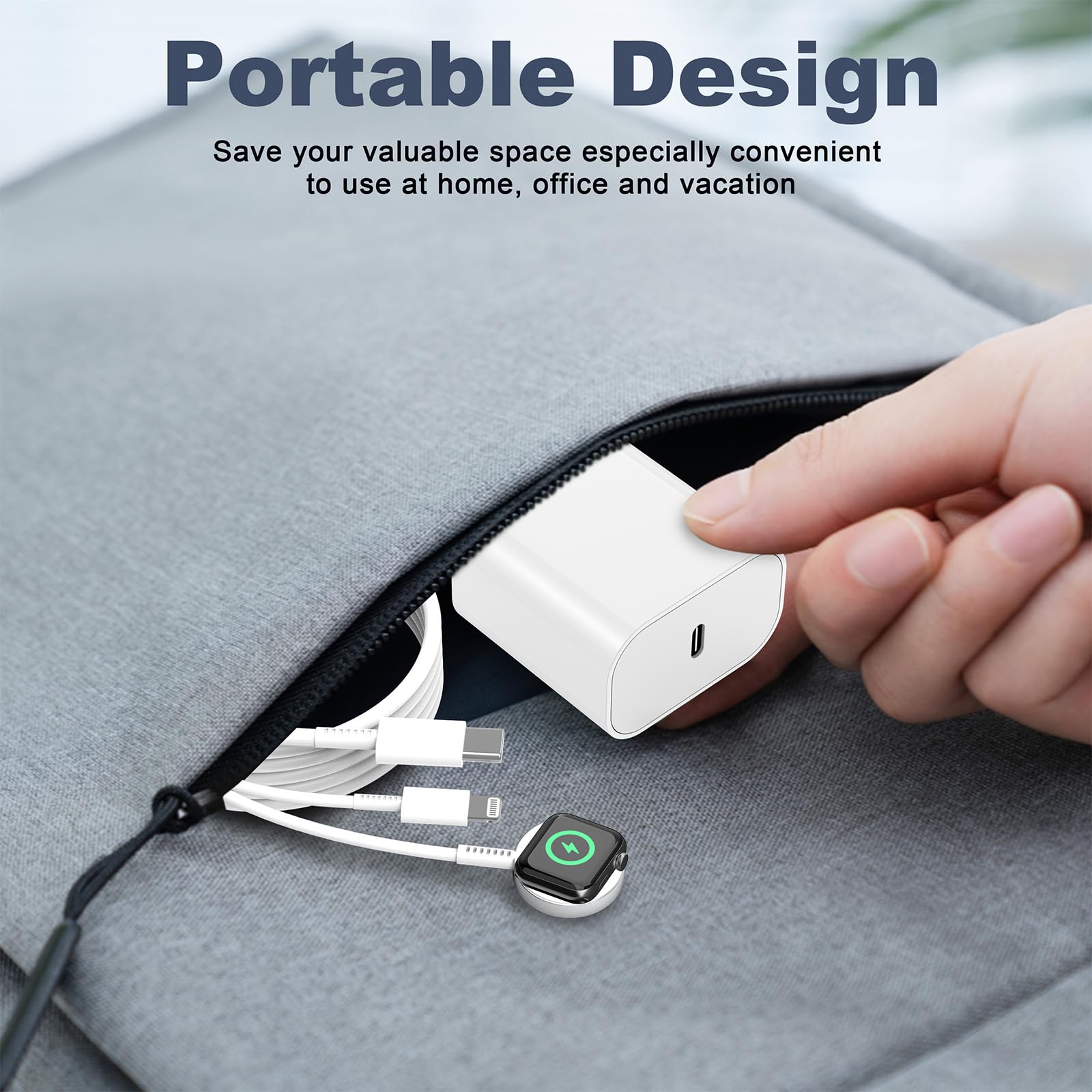 2-in-1 USB C Fast Charger for Apple Watch & iPhone - 6FT Charging Cable with 20W Wall Adapter - Compatible with Apple Watch Series 8/7/6/5/SE & iPhone 14/13/12/AirPods - Perfect for Travel, Office & Home Charging