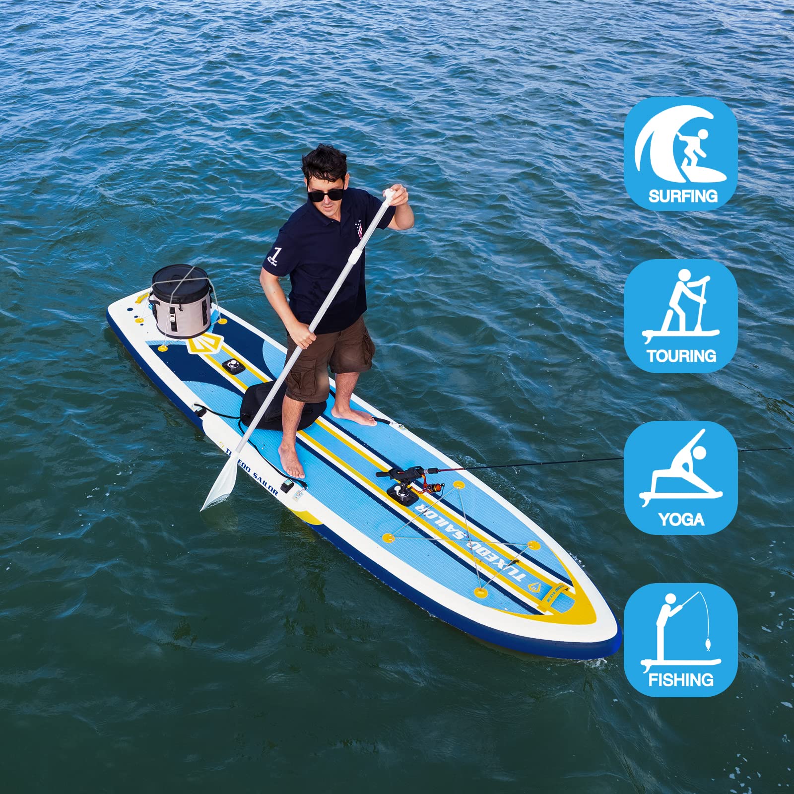 Premium Inflatable Stand Up Paddle Board - Complete SUP Kit with Paddle, Pump, Fin & Backpack - Lightweight Tuxedo Sailor Design for Yoga, Surfing & Family Fun on Lakes, Rivers & Oceans