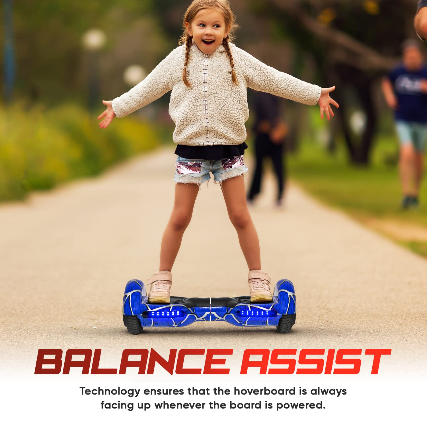 Spider-Pattern Hoverboard for Kids Ages 6-12 with Bluetooth Speaker & LED Lights - 6.5