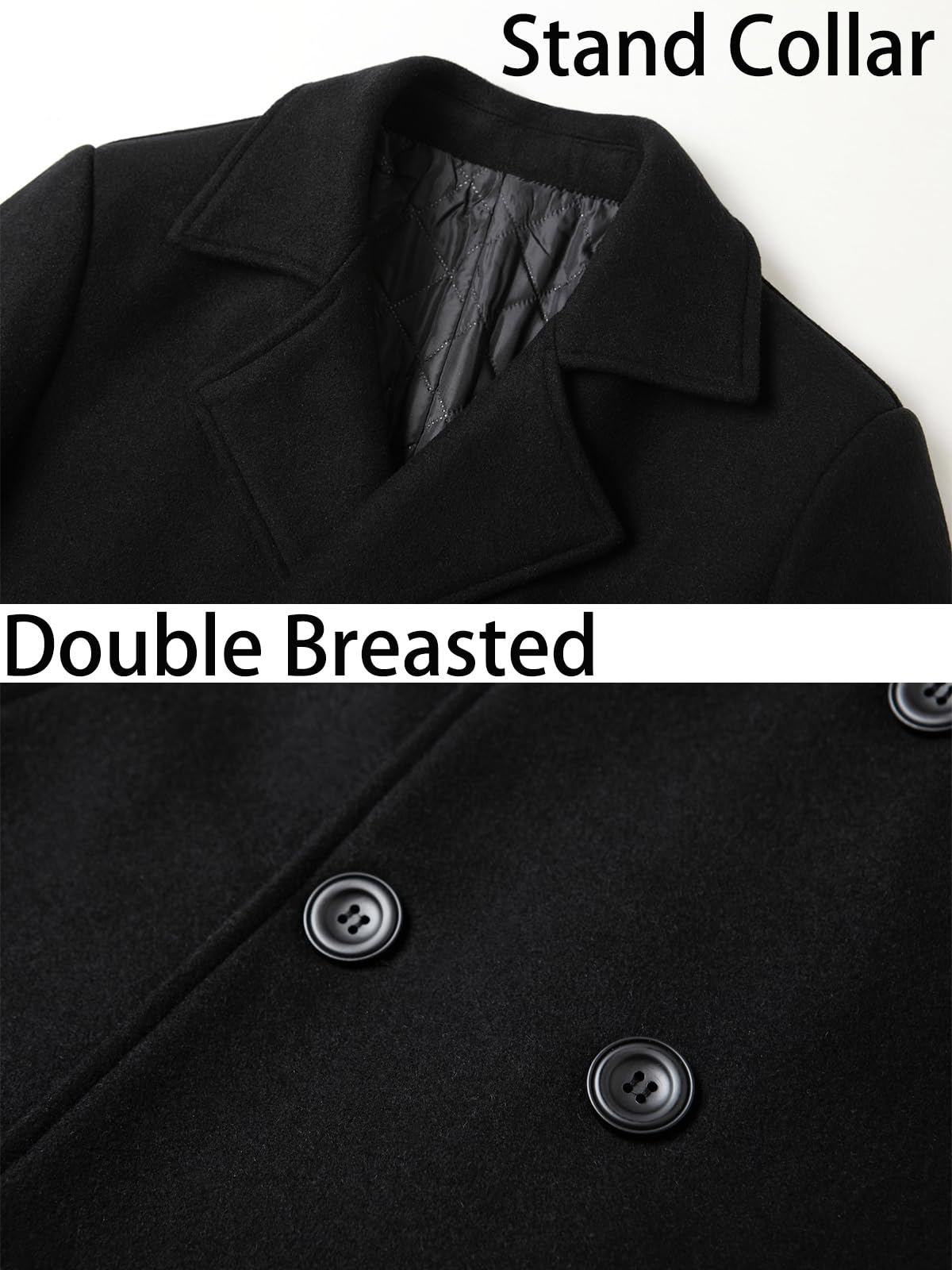 Litteking Men's Wool Trench Coat - Classic Double Breasted Winter Peacoat with Notched Collar | Warm Overcoat for Business, Office & Formal Occasions