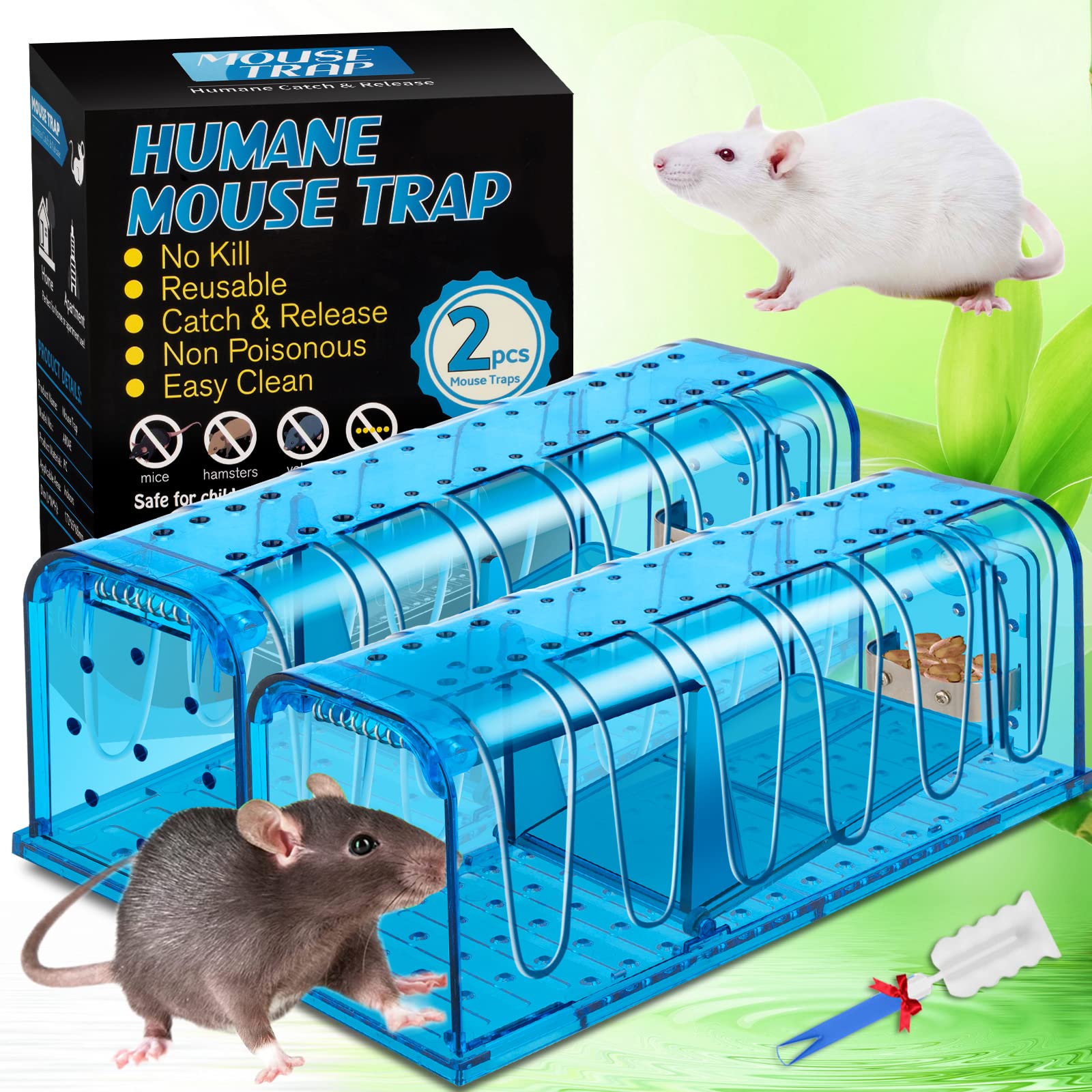 Humane Mouse Traps Indoor Outdoor - No Kill Reusable Rat Traps for Catch and Release | Safe Live Mouse Catcher for House, Garage, Small Rodents, Voles, Hamsters & Moles | Perfect for Pet-Friendly Homes & Eco-Conscious Pest Control
