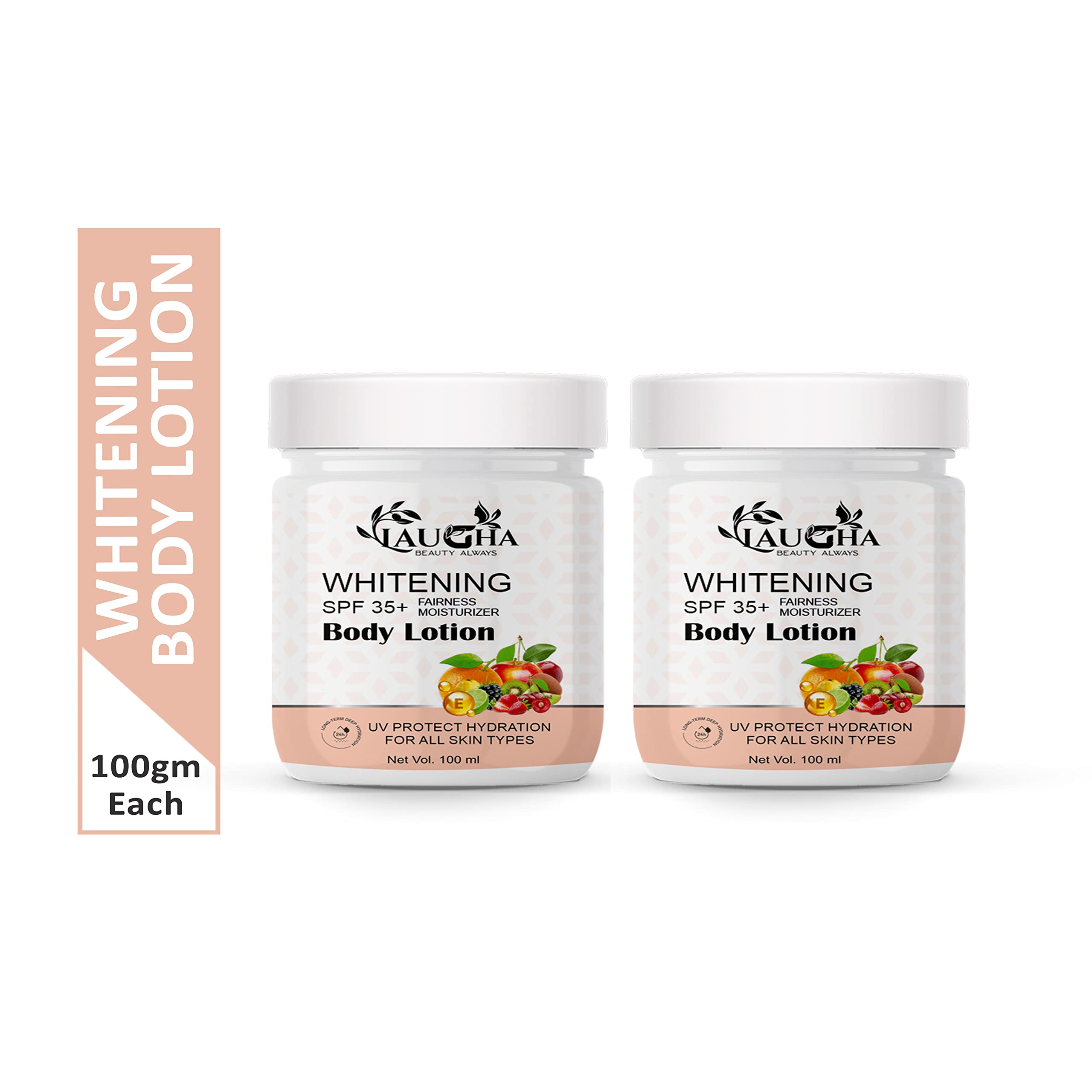 Laugha Whitening Body Lotion SPF 45+ - Brightening Moisturizer for Face, Hands & Body - Pack of 2 (200ml Each) - Perfect for Daily Sun Protection & Skin Lightening