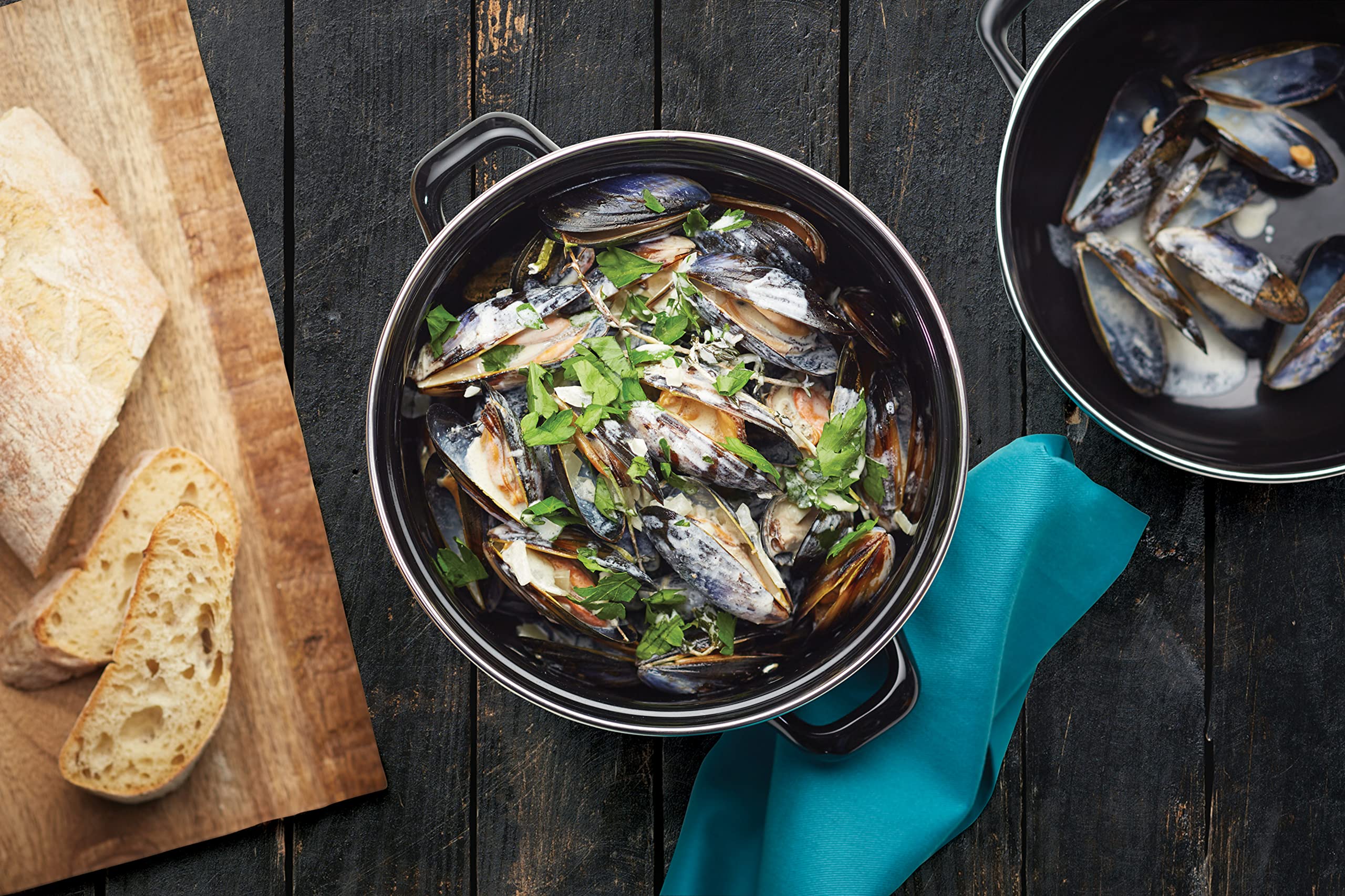 KitchenCraft World of Flavors Enamel Mussel Pot - 25cm Large Cooking Pot for Seafood, Stews & Soups | Perfect for Home Kitchens & Outdoor Cooking