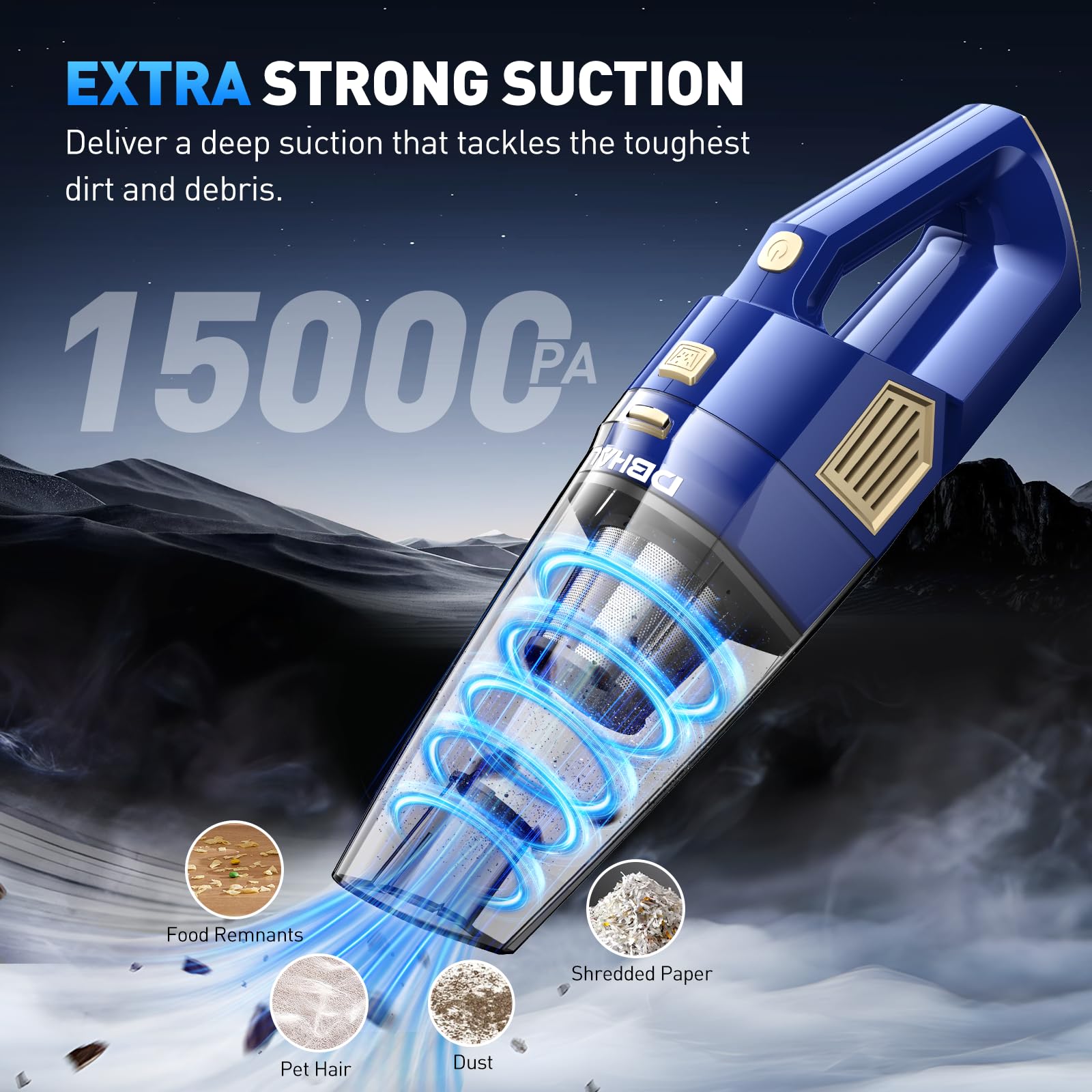 Cordless Handheld Vacuum Cleaner - 15000PA Powerful Suction, Lightweight & Rechargeable with Multi Accessories | Portable Car & Home Dust Buster for Quick Cleaning, Pet Hair Removal, and Small Space Maintenance