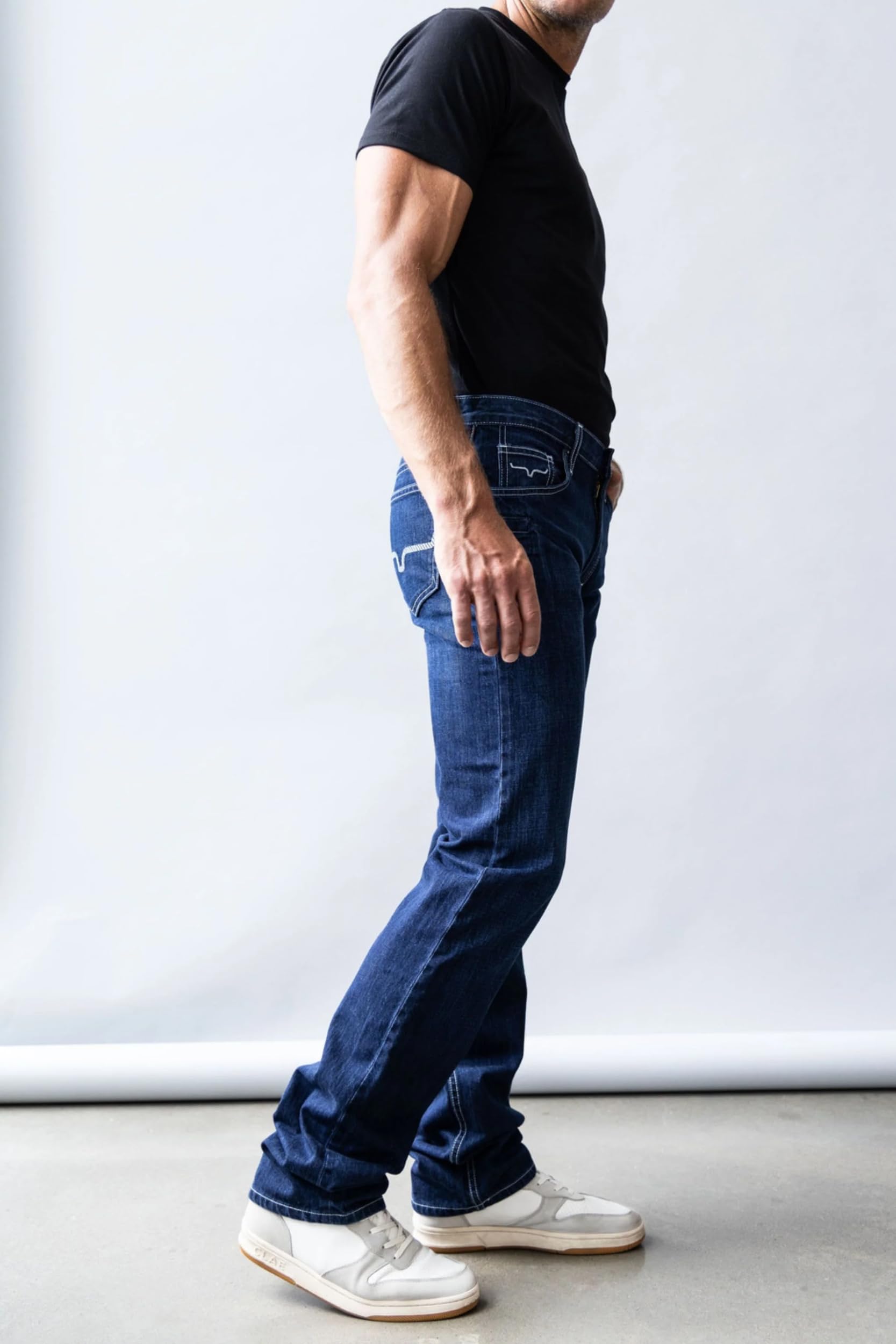 Kimes Ranch Men's Thomas Casual Western Cowboy Jeans - Mid-Low Rise, Straight Fit & Boot Cut - Blue Denim for Everyday Wear and Rodeo Events