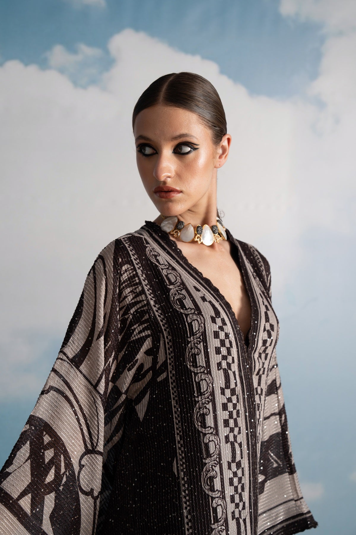Stylish Chocolate Swirl Print Front Open Kaftan with Slip - Perfect for Beach Cover-Up, Poolside Lounging & Summer Vacation Outfits