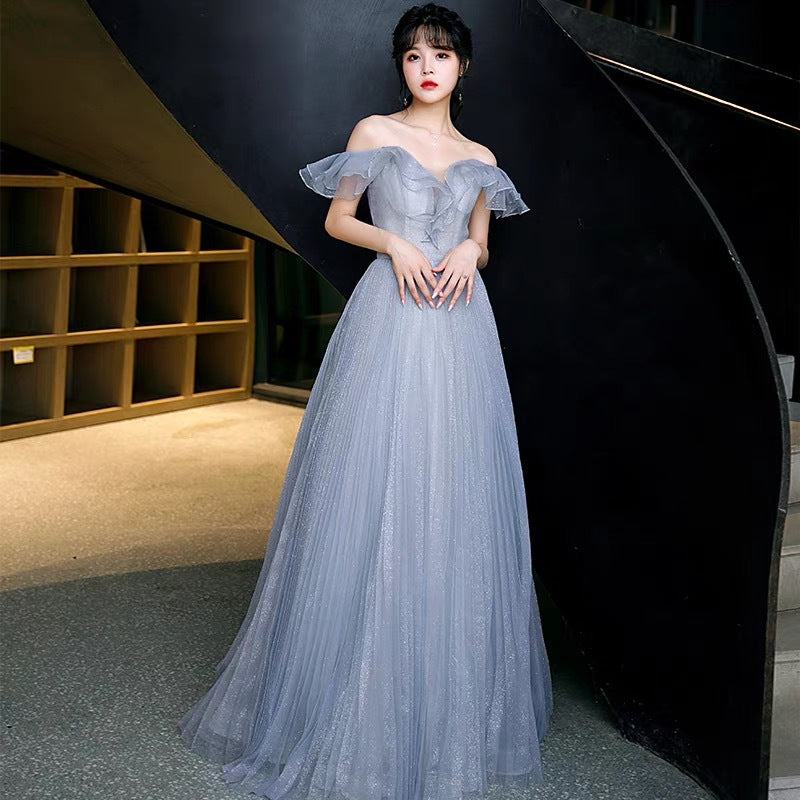 Elegant Off Shoulder A-Line Prom Dress with Tulle Skirt - Perfect for Evening Parties, Homecoming, and Formal Events