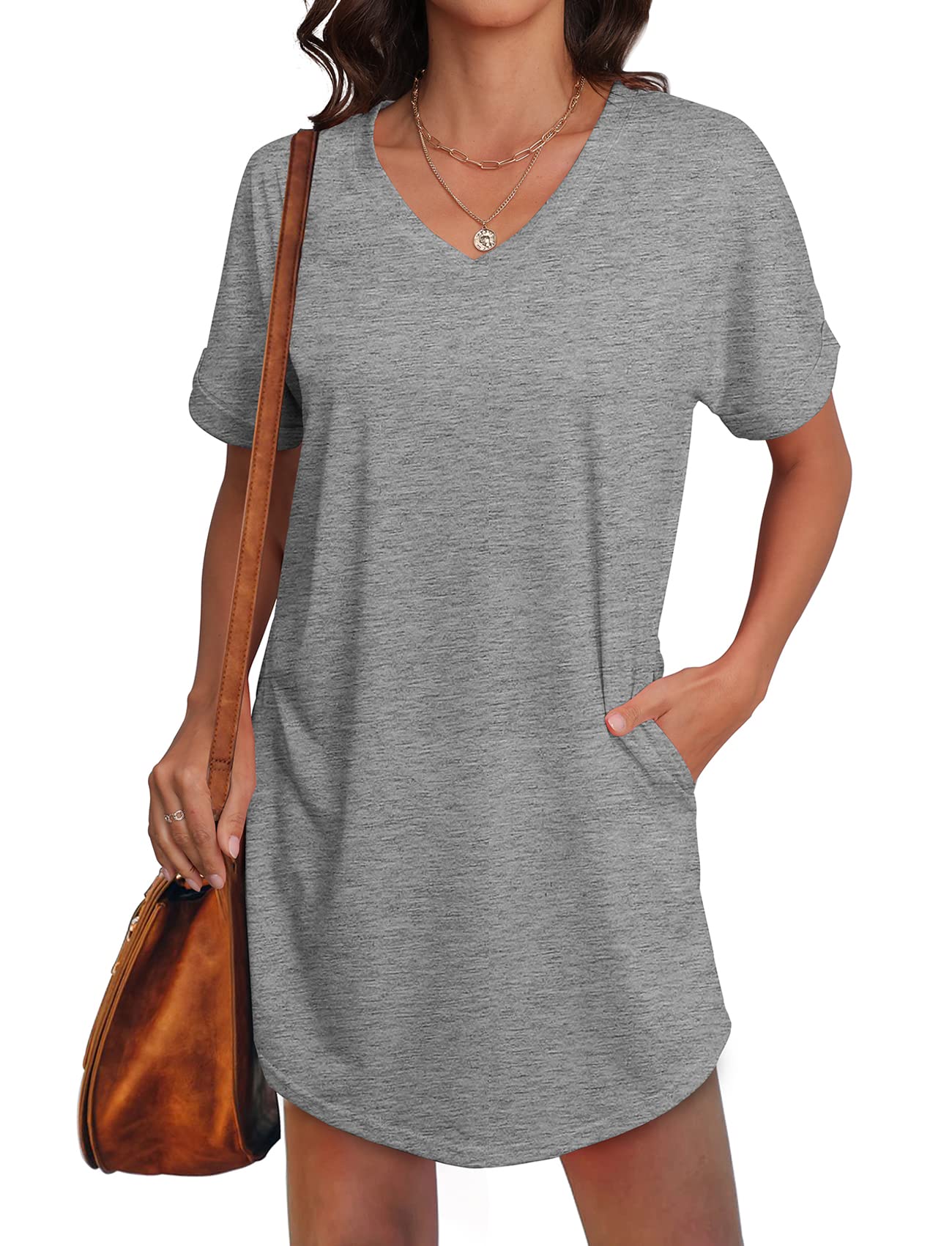 Women's Summer Short Sleeve Pocket T-Shirt Dress - Casual Flowy Comfortable Dress with Pockets for Beach, Vacation & Everyday Wear