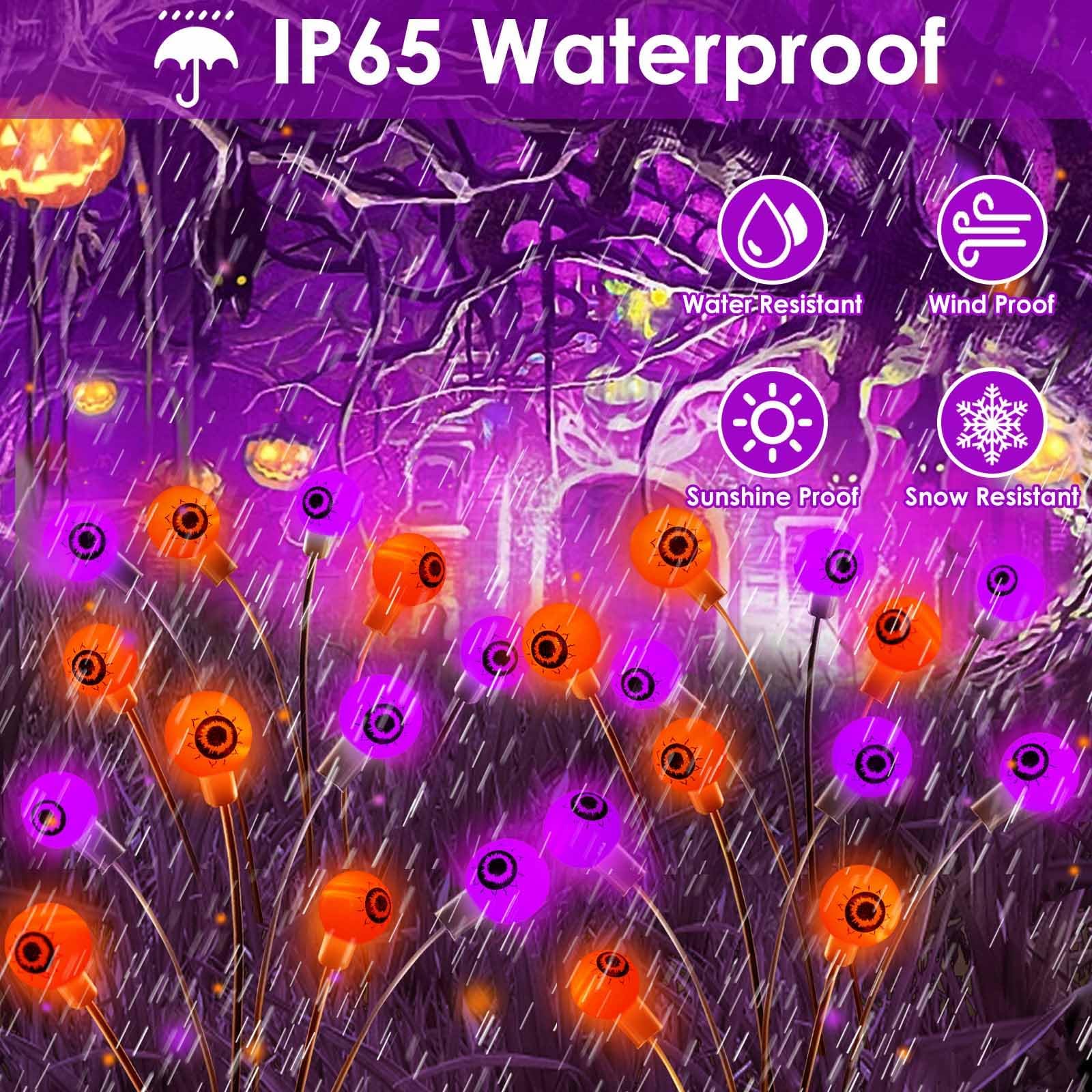 6-Pack Solar Halloween Eyeball Lights Outdoor - Purple & Orange Waterproof Garden Lights, Wind-Swaying Firefly Fairy Lights for Pathway, Yard, Garden - Perfect for Halloween, Christmas, and Party Decorations