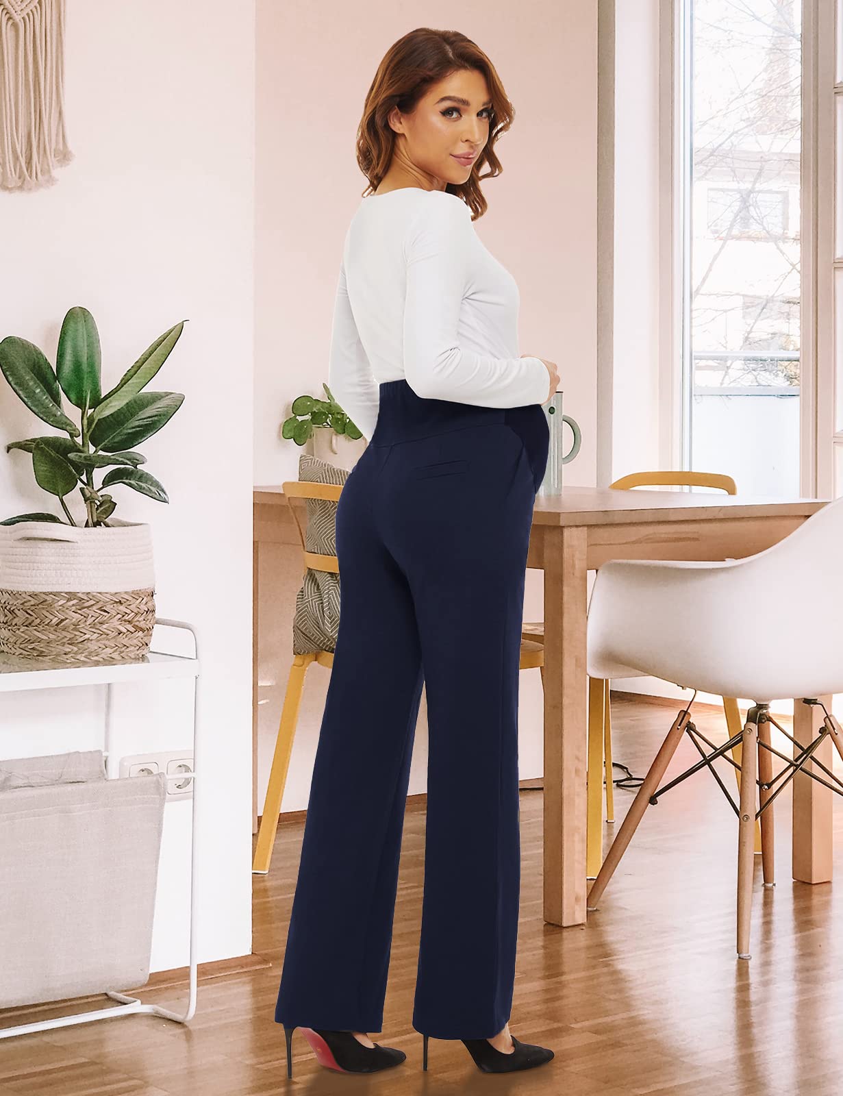 Tapata Women's Maternity Bootcut Dress Pants - Over Belly Pregnancy Work Pants with Pockets (28