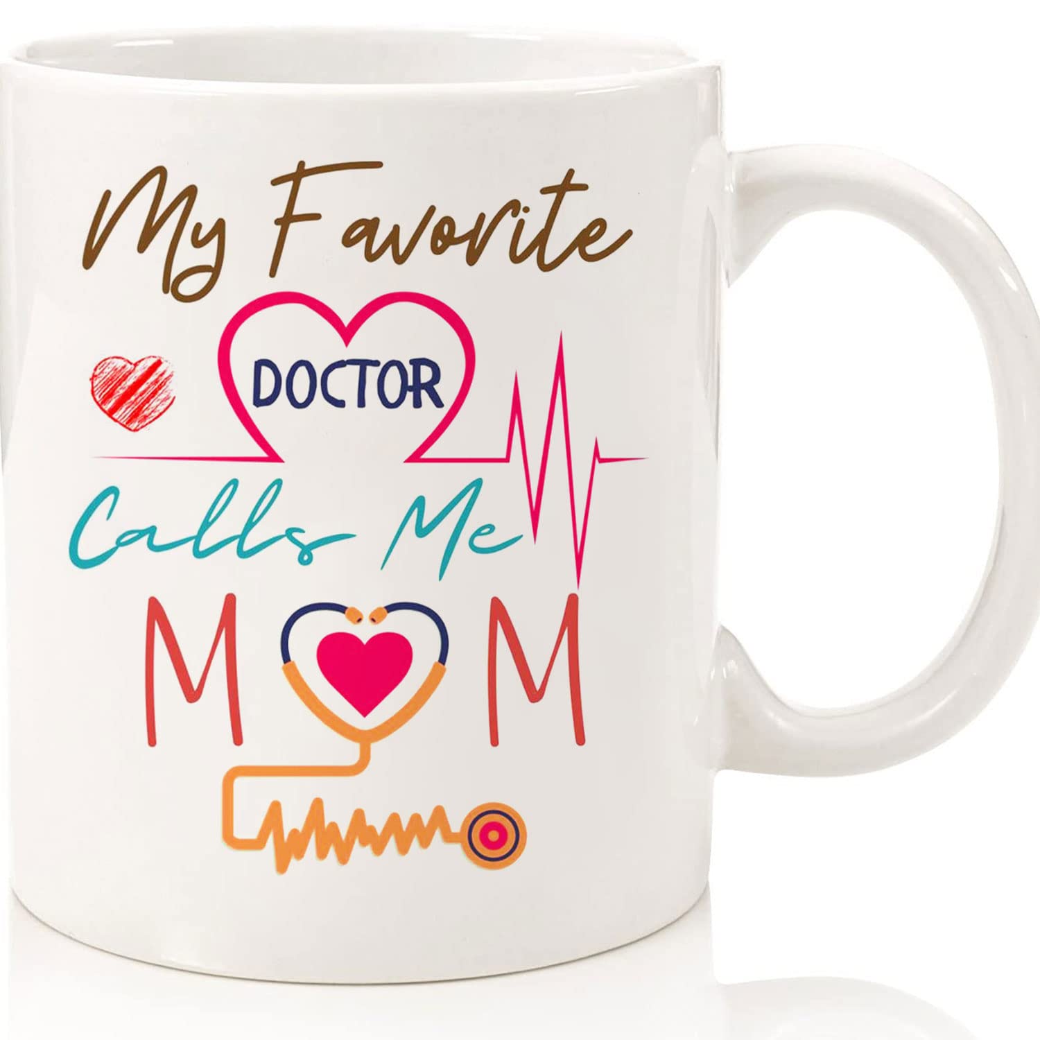 Personalized 'My Favorite Doctor Calls Me Mom' Stethoscope Heart Coffee Mug - 11oz & 15oz Ceramic Tea Cup for Doctor Moms | Perfect Christmas Gift, Nurse Appreciation Present & Medical Professional Keepsake | Ideal for Hospitals, Clinics & Home Use