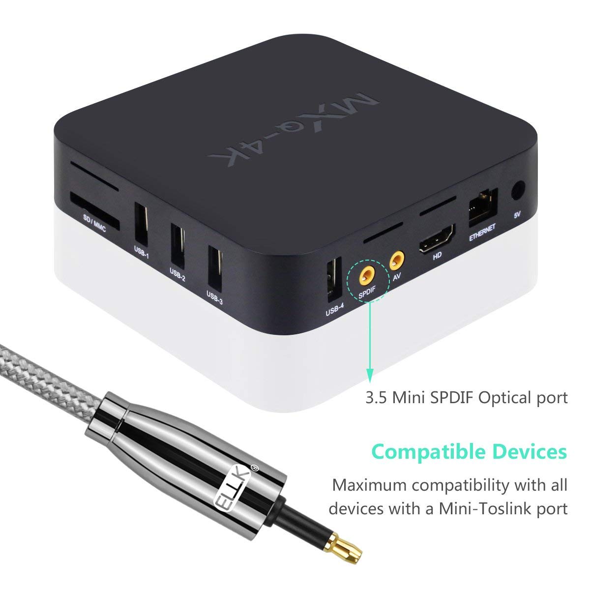 Premium EMK Toslink to Mini Toslink Optical Audio Cable 16.5ft (5m) - Braided Nylon Jacket for Crystal Clear Digital Sound - Compatible with Home Theater, Sound Bar, TV, PS4, PS5, Xbox Series X - Perfect for Gaming & Movie Nights