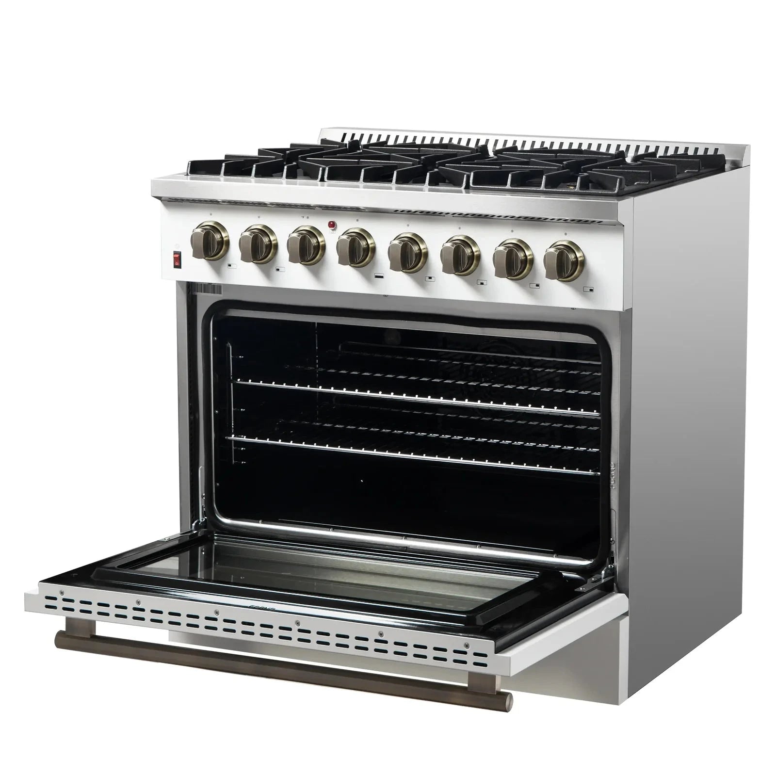 Forno Galiano 36-Inch Freestanding Dual Fuel Range - Gas Stove & Electric Oven in White with Antique Brass Trim (Model FFSGS6156 36WHT) | Professional Kitchen Appliance for Home Chefs & Cooking Enthusiasts