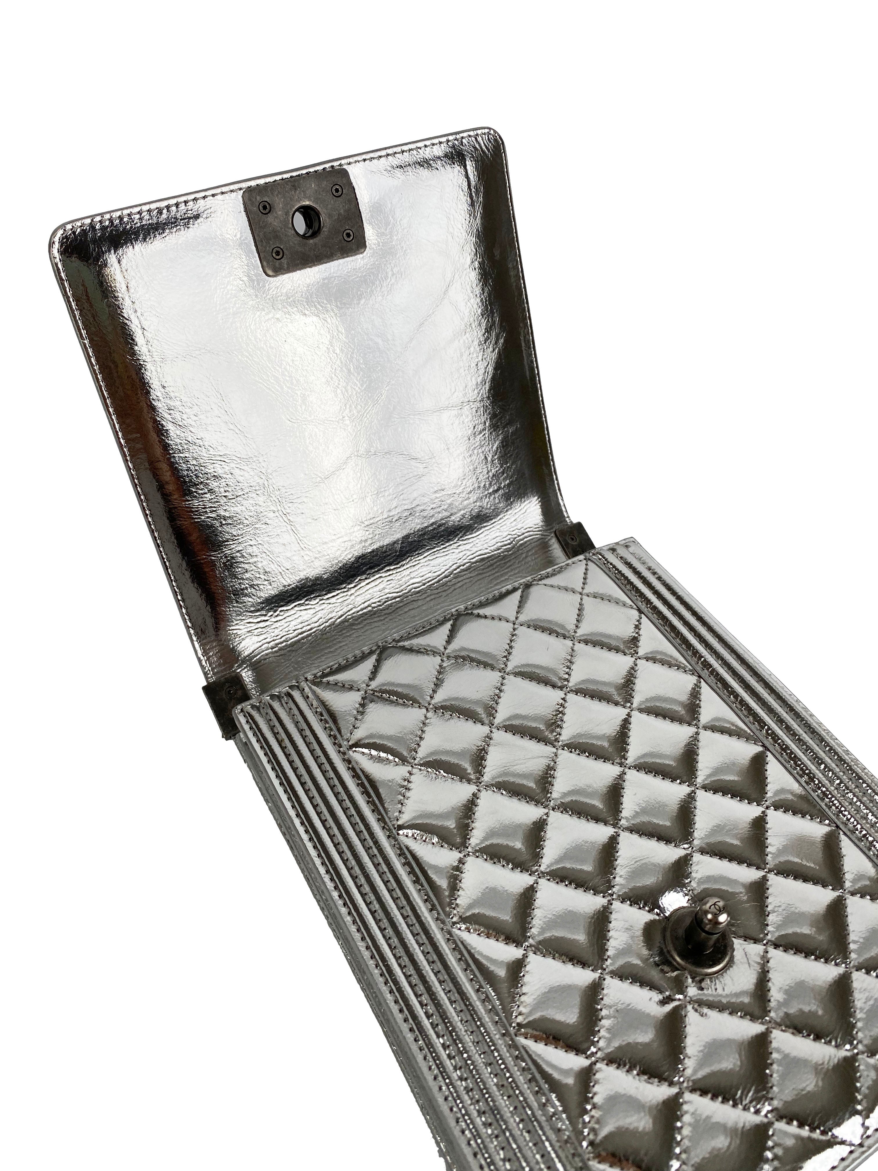 Chanel North South Silver Boy Bag - Luxury Designer Crossbody Bag for Women | Perfect for Evening Parties, Date Nights & Special Occasions