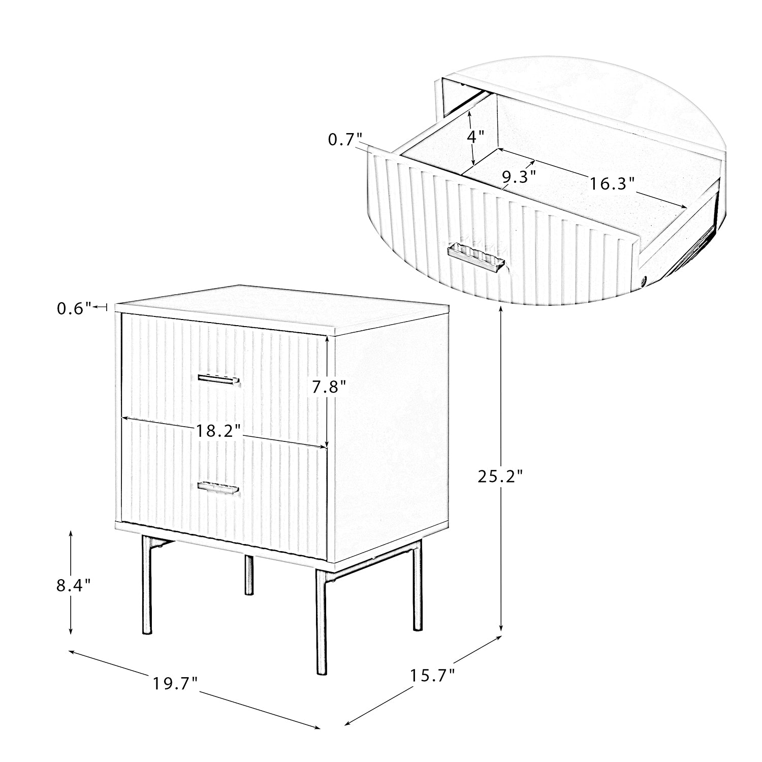 Modern Nightstand with Two Drawers - Nahuel Bedside Table with Optional Styles for Bedroom, Living Room & Guest Room - Sturdy Wooden End Table with Storage for Home Decor