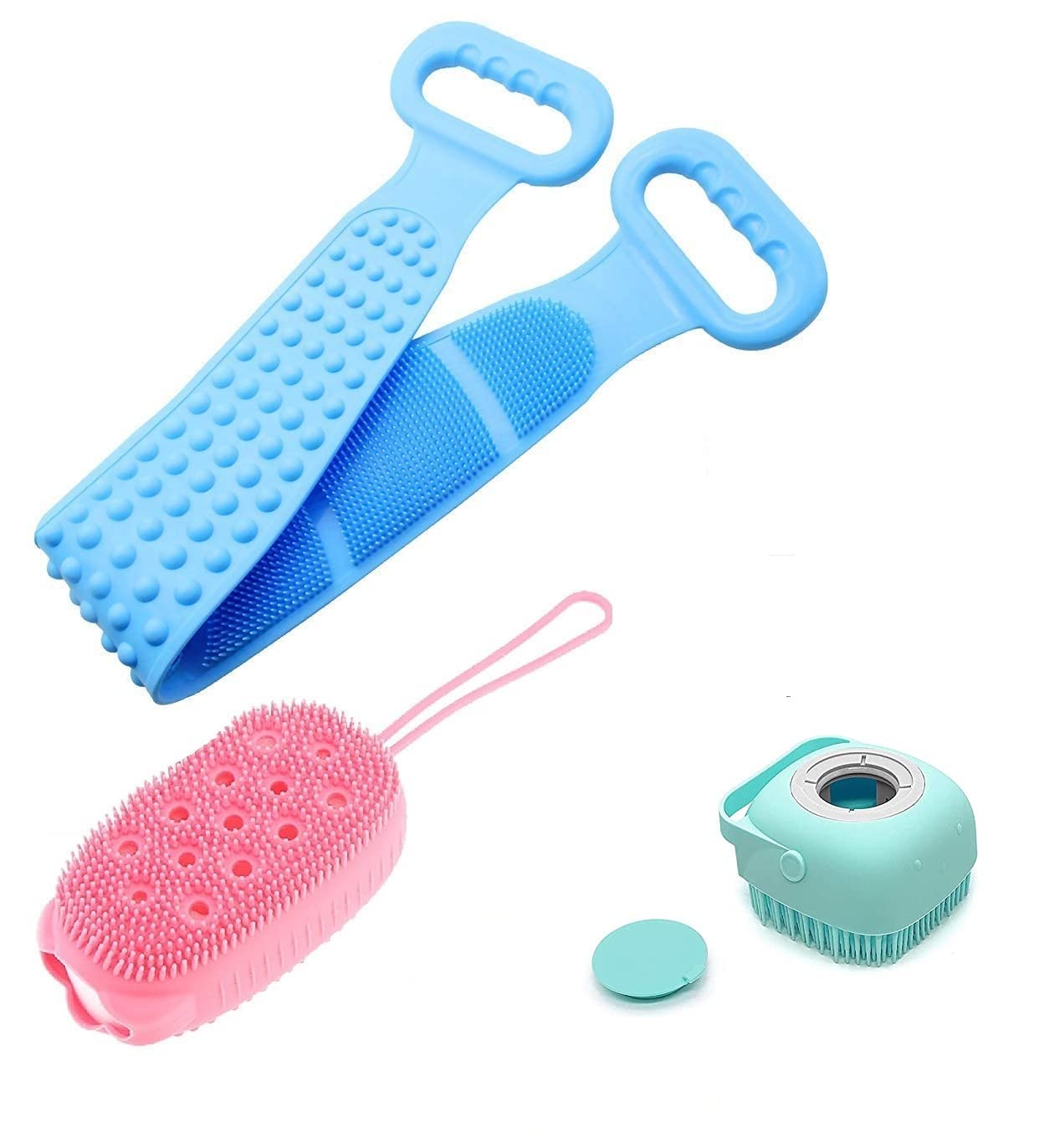 JEMICA Silicone Body Scrubber & Massager - Exfoliating Shower Brush for Deep Cleansing & Relaxation - Soft Bristles for Men & Women - Pack of 3 (Ideal for Back Scrubbing, Bubble Bath & Spa Treatment)