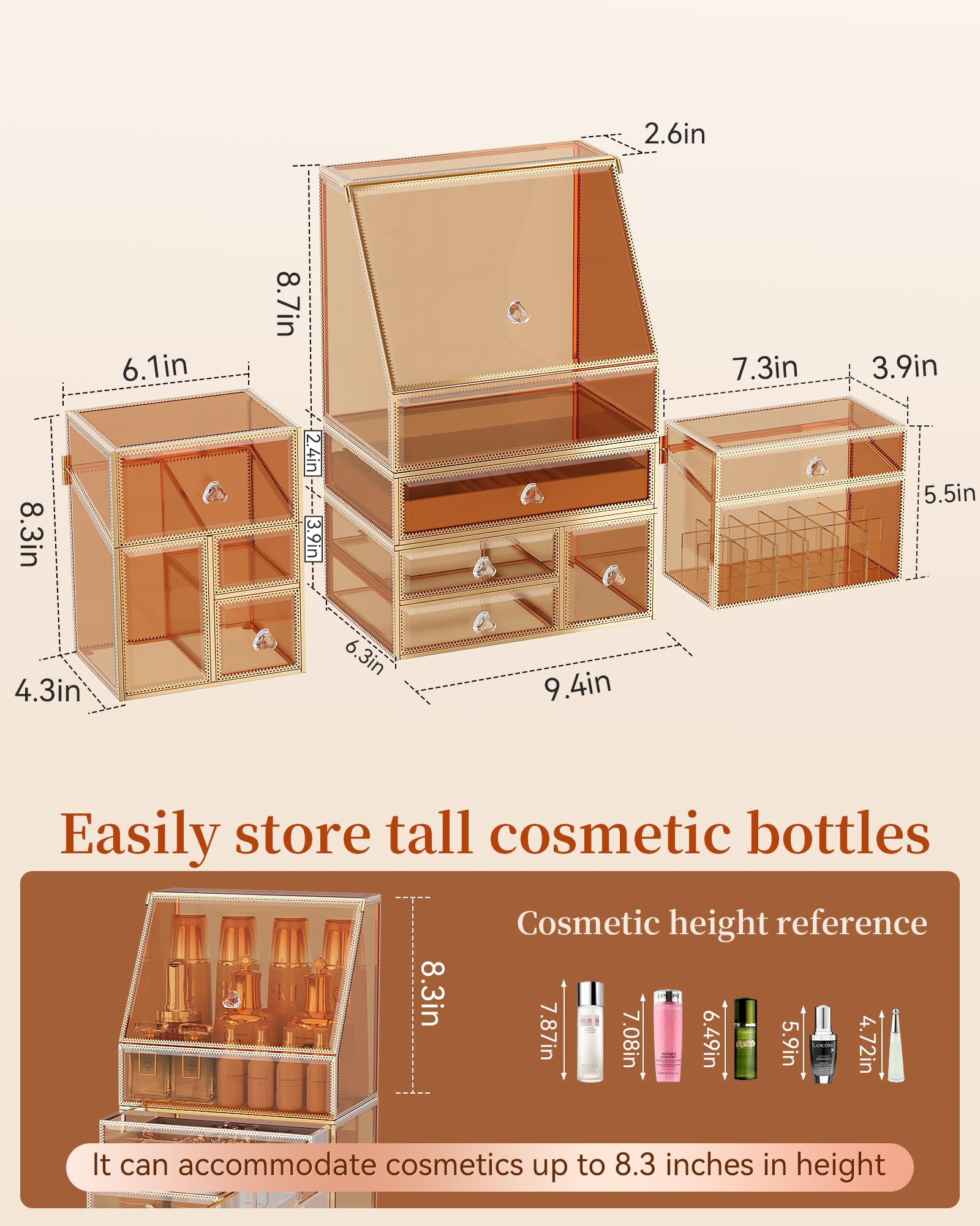 Elegant Tempered Glass Vanity Makeup Organizer - Stackable Cosmetic Storage for Bathroom Countertop, Skincare, Jewelry, Lipstick, Perfume & Makeup Brushes - Perfect Organizing Gift for Home, Spa & Travel